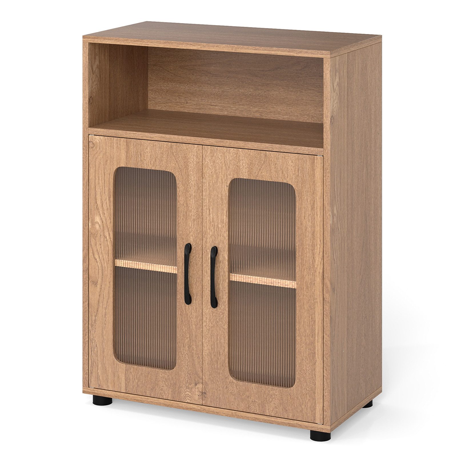 KOMFOTTEU Badkommode, Badschrank mit offenem Fach, 2 Türen & verstellbarem Einlegeboden