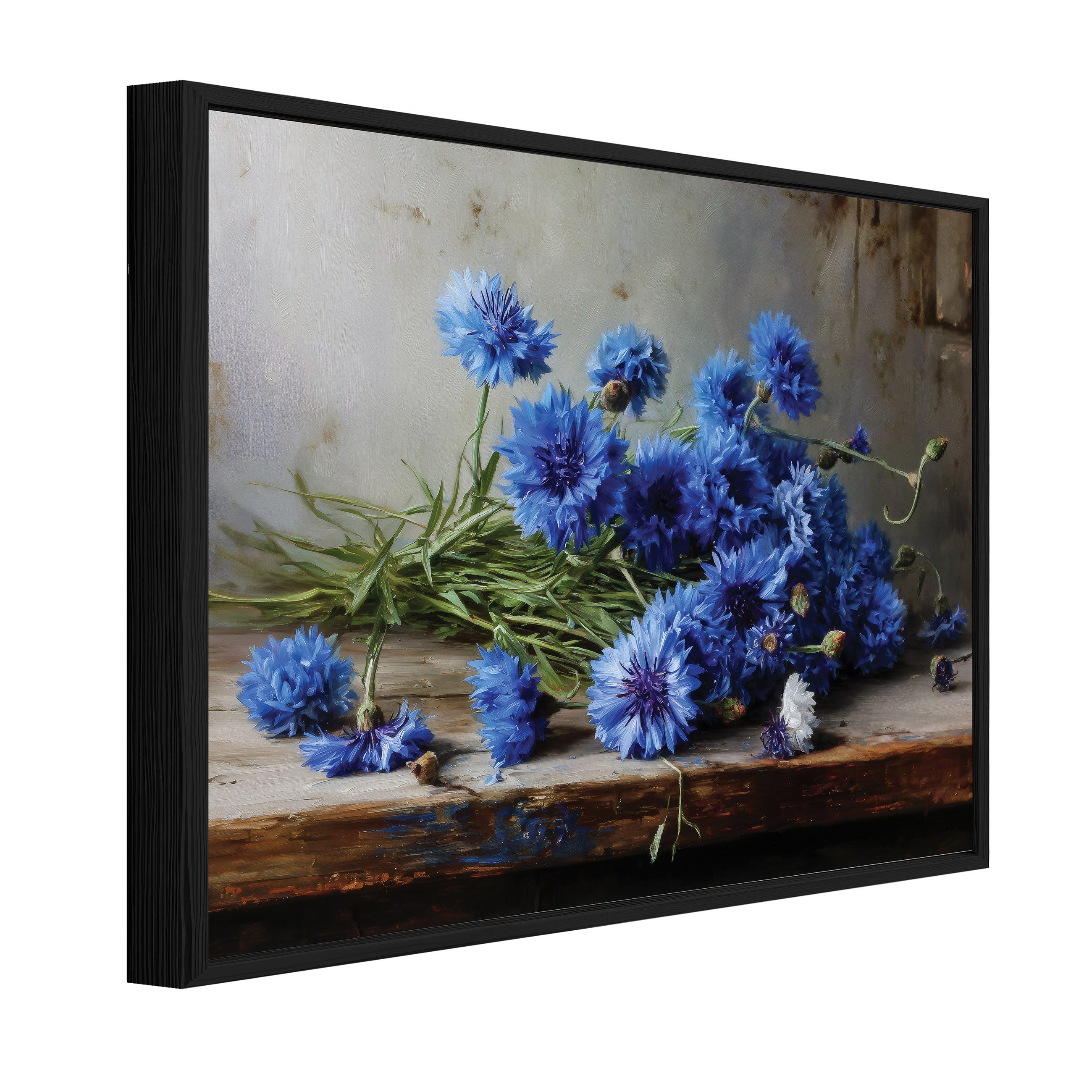 Wallarena Leinwandbild Blumen Blau Natur Modern Wandbilder Wand Deko XXL Bilder, Blumen (groß Bilder Wohnzimmer Schlafzimmer Einteilig, 1 St), Bild mit Rahmen Wohnzimmer Schlafzimmer Küche Deko 40x30
