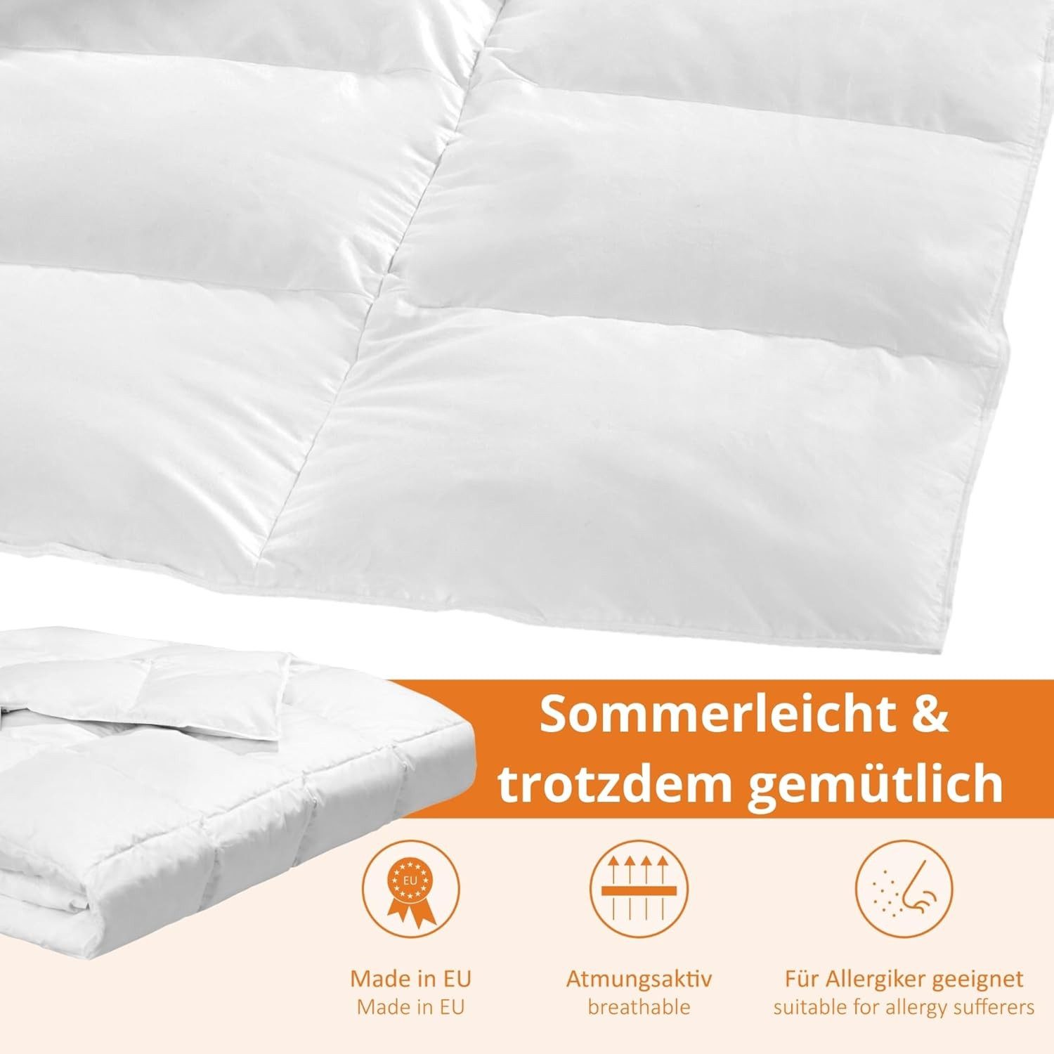 sleepling Daunenbettdecke ultraleichte und dünne Sommerbettdecke, Füllung: 100% Daunen und Federn, Bezug: 100% Baumwolle, Größen: 135x200 & 155x220, feuchtigkeitsregulierend, weniger schwitzen