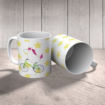 Mr. & Mrs. Panda Tasse Einhorn Radfahrer - Weiß - Geschenk, Kaffeetasse, Einhörner, Keramikt, Keramik, Brillante Bedruckung