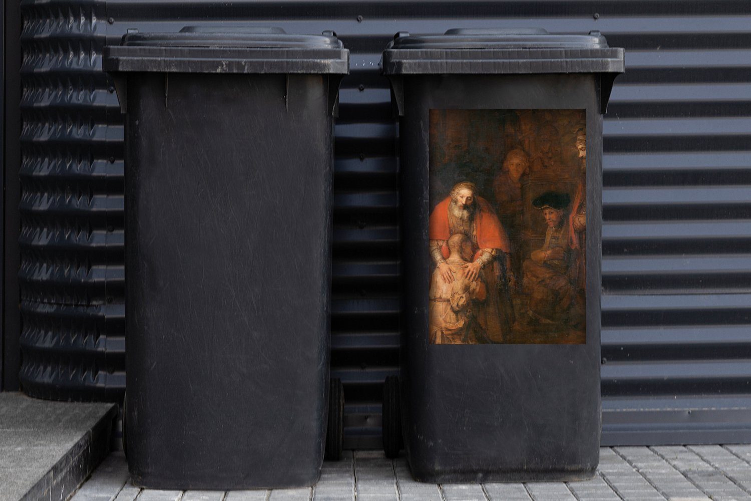 MuchoWow Gemälde - Rembrandt Sticker, (1 Die Sohnes verlorenen Rückkehr van Abfalbehälter von Wandsticker Mülleimer-aufkleber, des Rijn Mülltonne, Container, St),