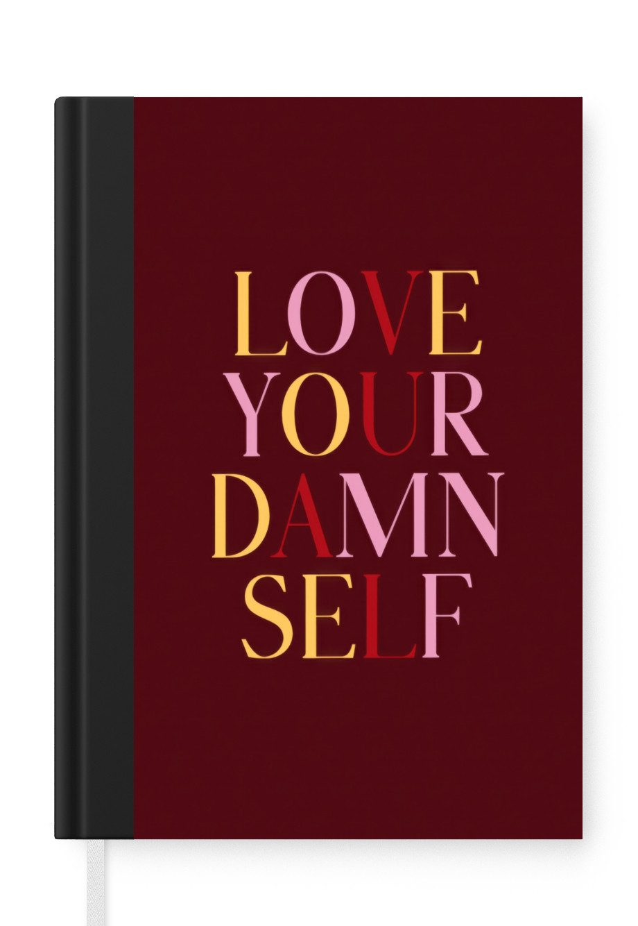 MuchoWow Notizbuch Love your damn self - Bunt - Bordeaux, Notebook, Notizblock a5, Tagebuch, Journal Liniert