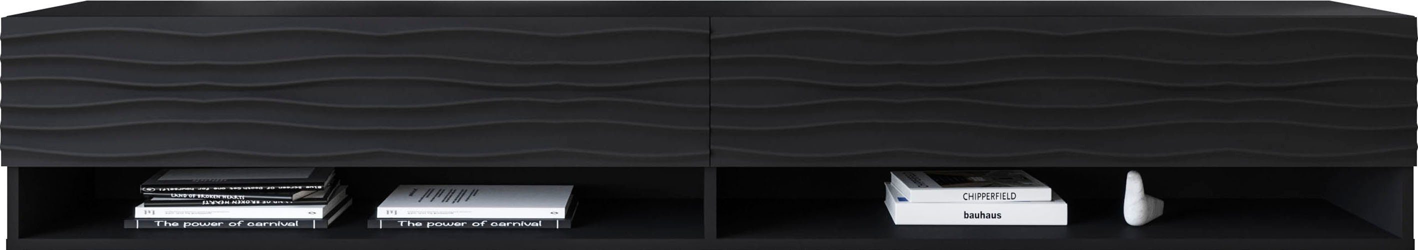 schwarz matt/schwarz graphite | Lowboard, INOSIGN matt stehend und hängend geriffelt schwarz