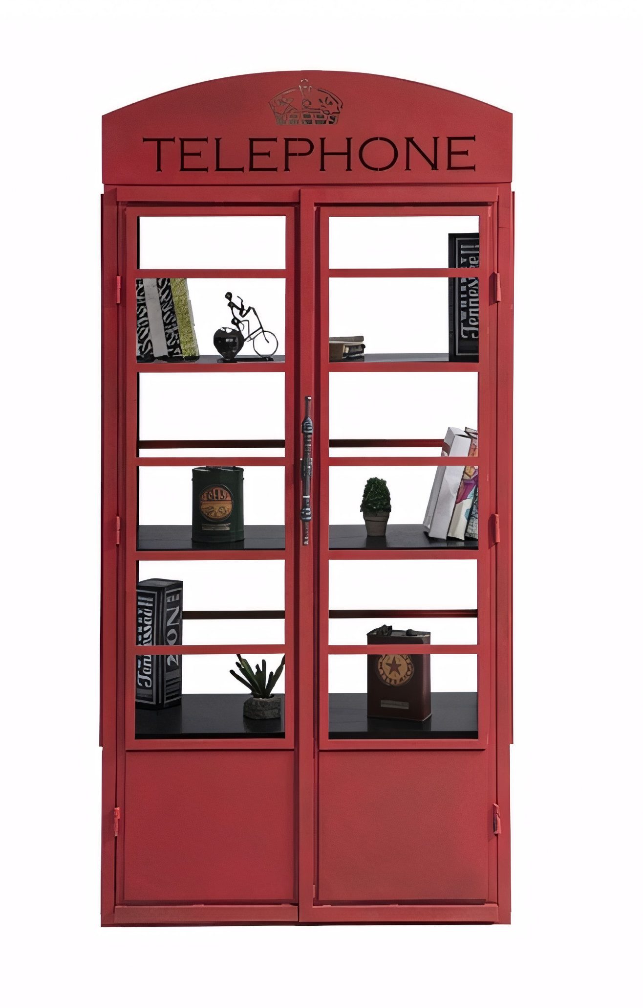 JVmoebel Standregal Regal im Telefonzellen-Stil aus Holz in Rot für Bücher und Dekoration, Made in Europe