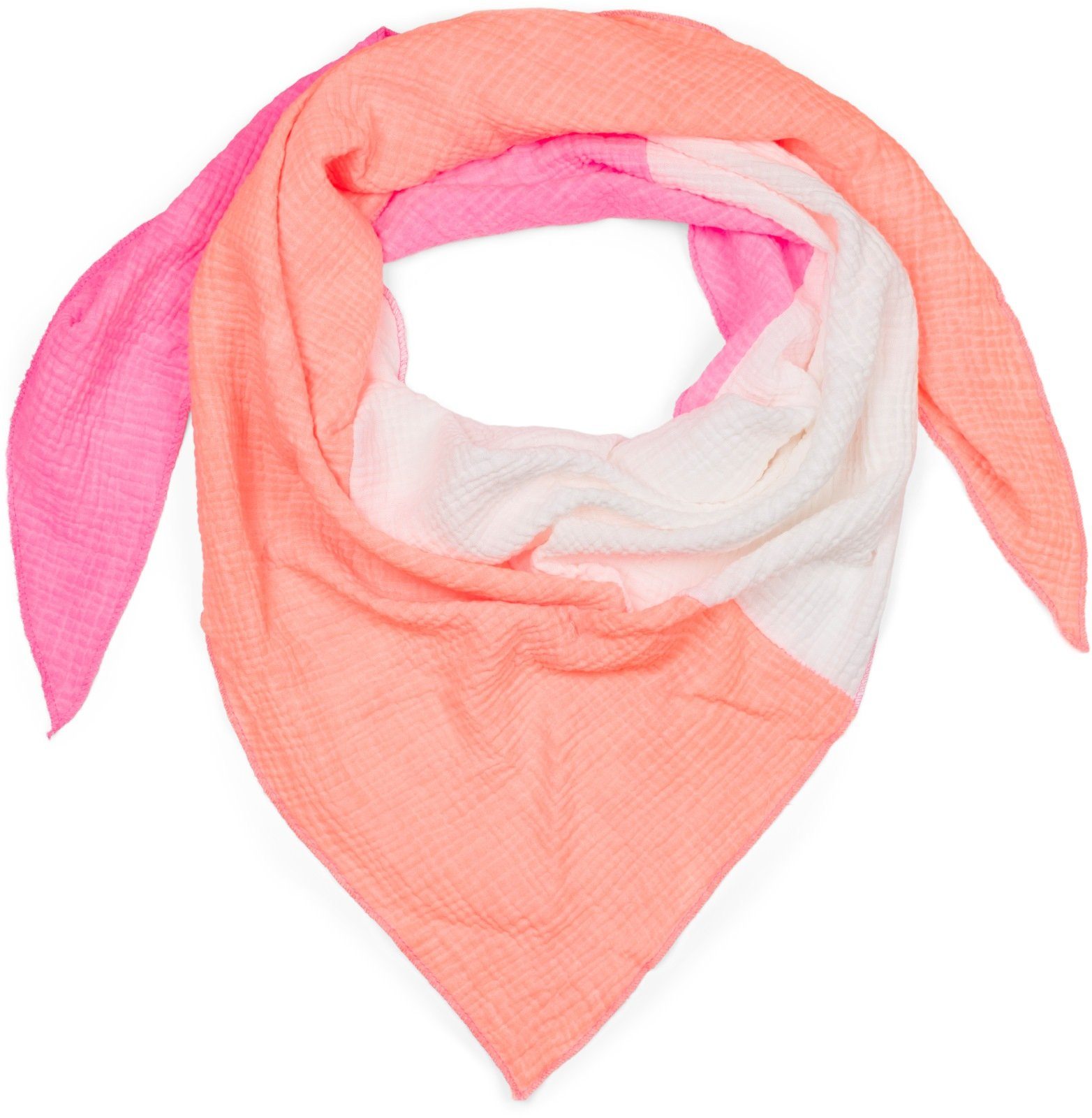 styleBREAKER Dreieckstuch, (1-St), 3-Farbiges Musselin Dreieckstuch Neonorange-Neonpink-Weiß