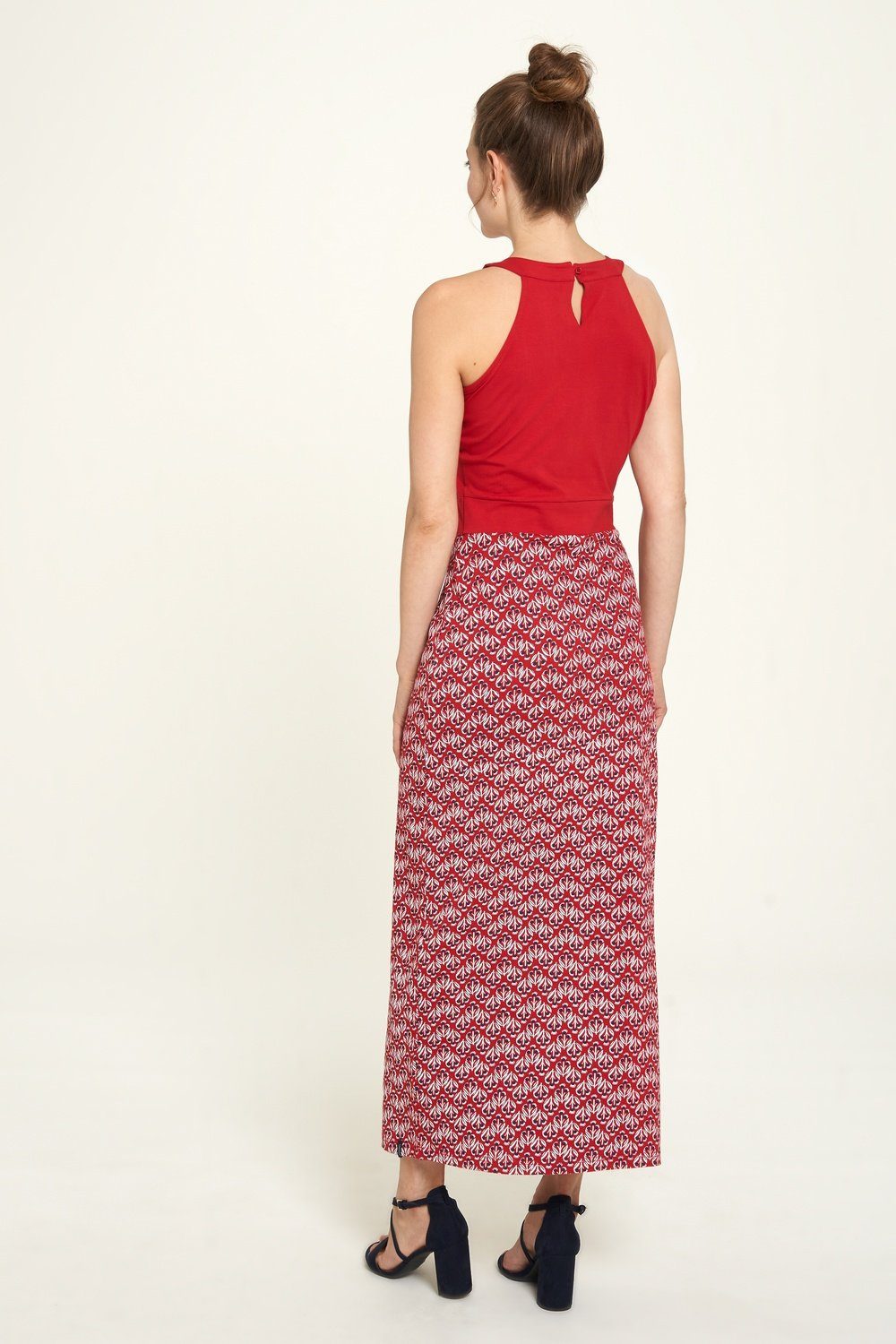 Tranquillo Sommerkleid Sommer Kleid Rot Maxi Neckholder Vintage Rundhalsausschnitt XS 34 (1-tlg) Vintage