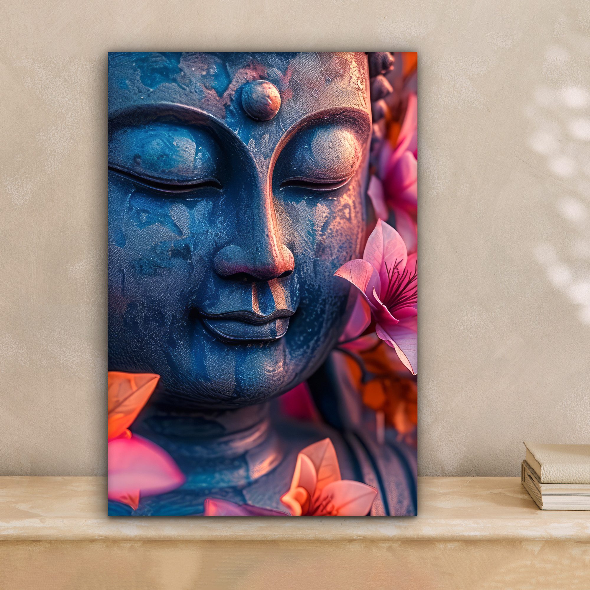 OneMillionCanvasses® Leinwandbild Buddha - Porträt - Blumen - Bild, Fotodru günstig online kaufen