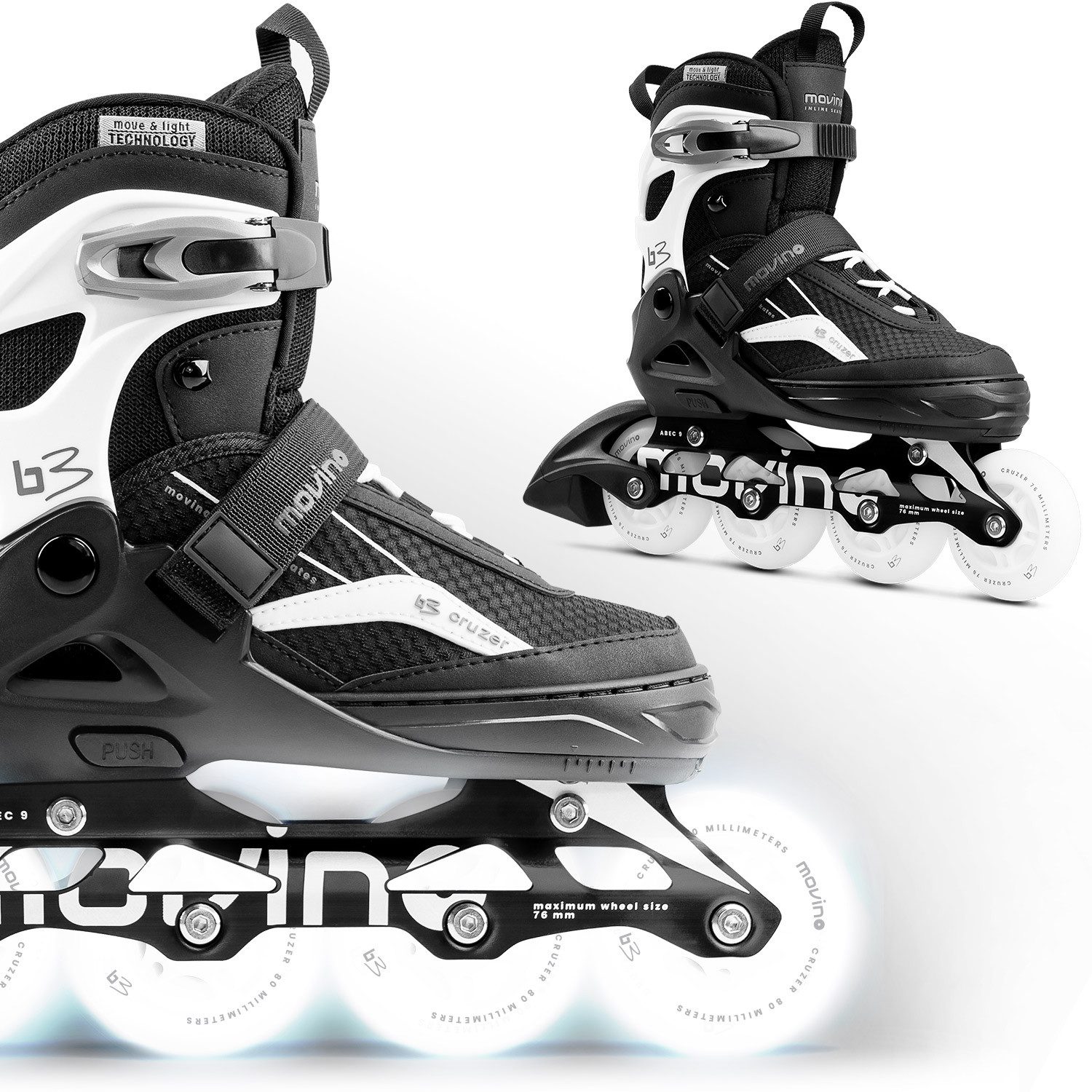 Movino Rollschuhe Inliner MOVINO CRUZER B3 leuchtende LED-Rollen ABEC9 Aluminium