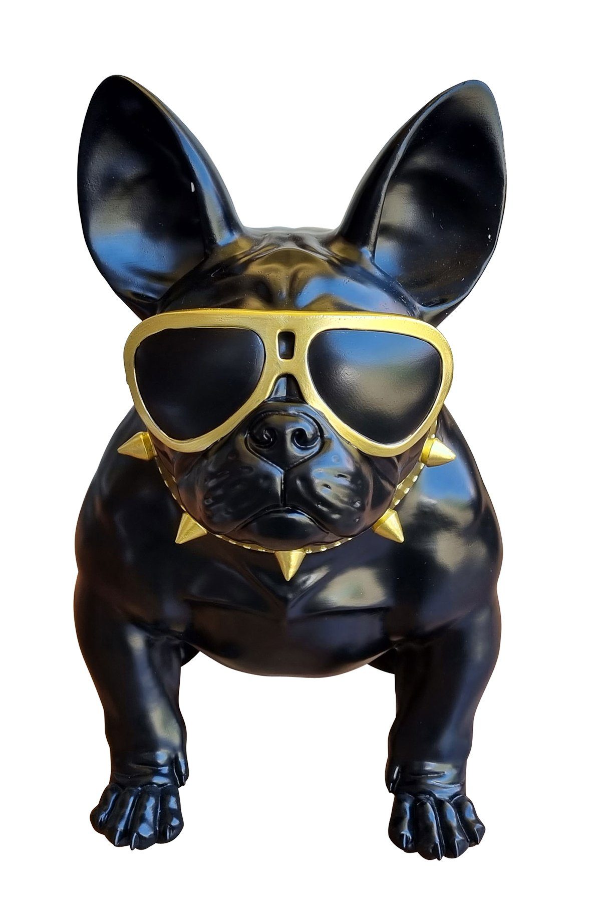Fachhandel Plus Gartenfigur Bulldogge Mike sitzend mit Sonnenbrille, (1 St), lustige Gartendeko