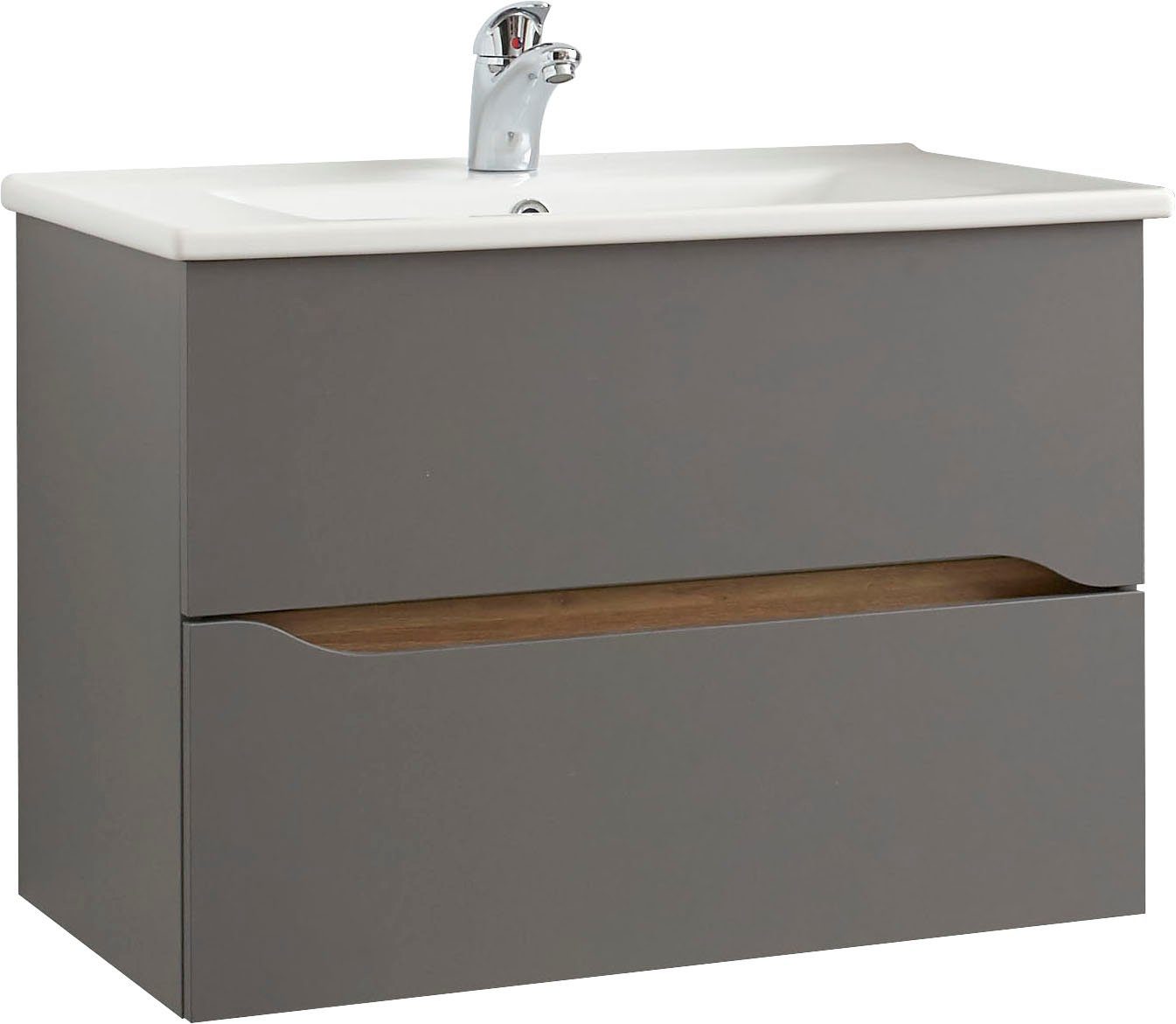 Saphir Waschtisch Quickset Keramikwaschtisch mit Unterschrank, 75 cm breit, Waschplatz, Unterschrank mit Waschbecken, 2 Schubladen, grifflos