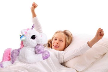 TE-Trend Kuscheltier XL Einhorn Plüschtier Kuschelpferd Stofftier Glitzerhorn 45cm weiß, liegend