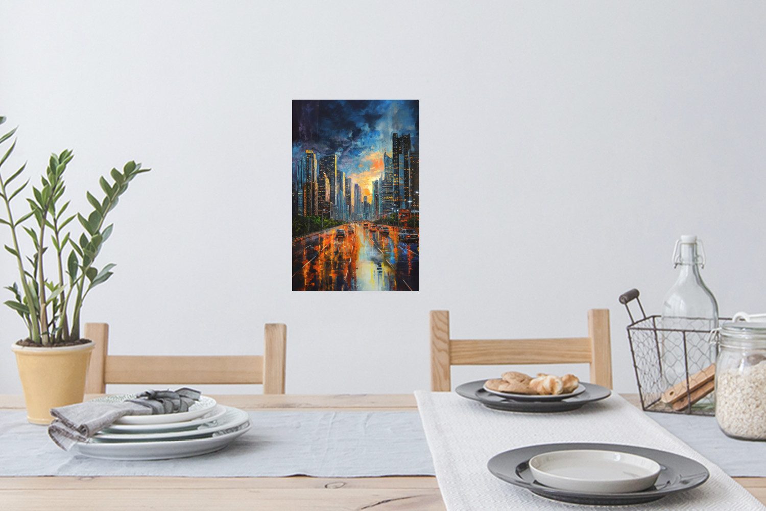 MuchoWow Wandsticker Auto - Skyline - Sonne - Blau (1 St), Wandaufkleber, Selbstklebend, Wohnzimmer, 20x30 cm