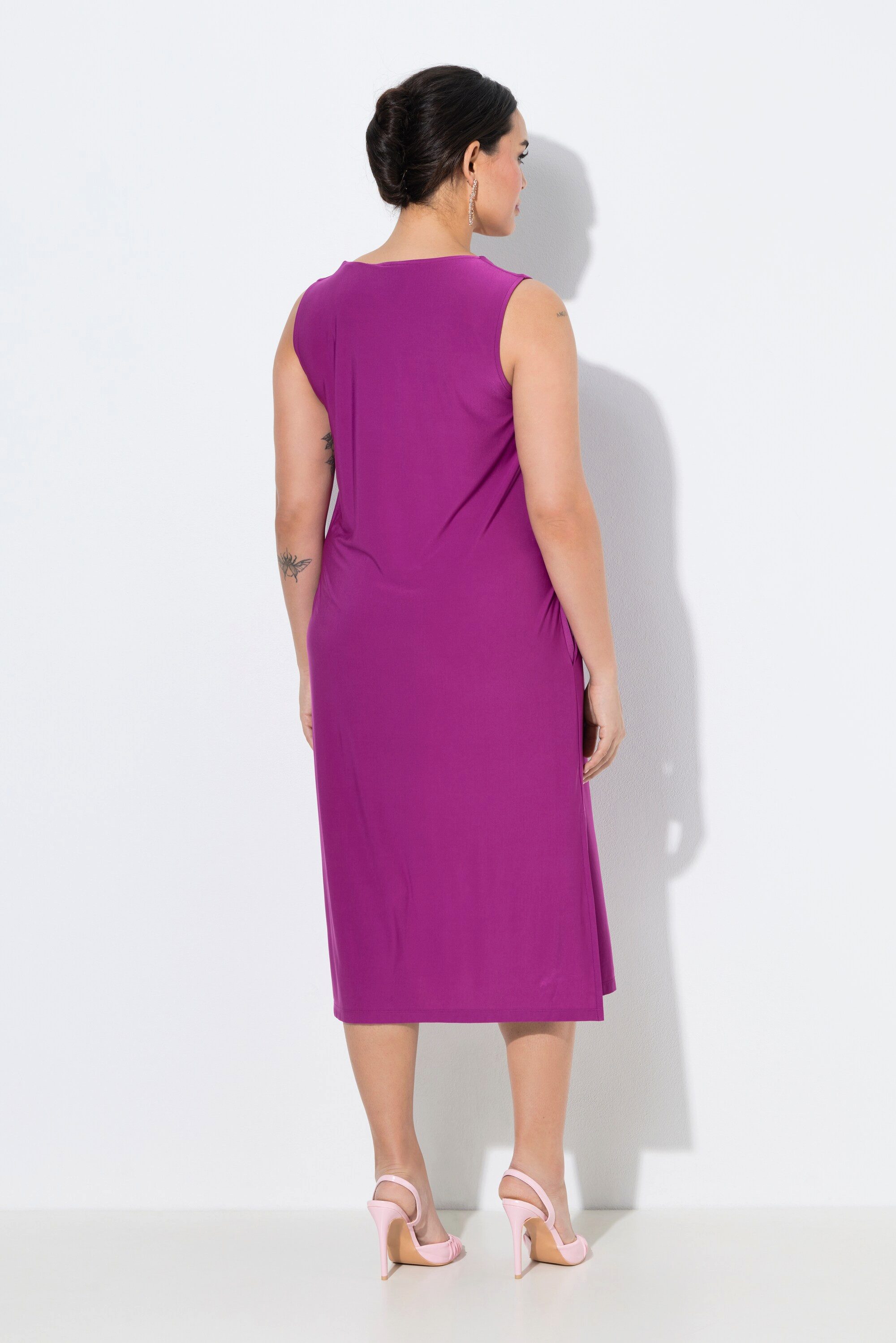 Ulla Popken Cocktailkleid Jerseykleid A-Linie Carré-Ausschnitt ärmellos