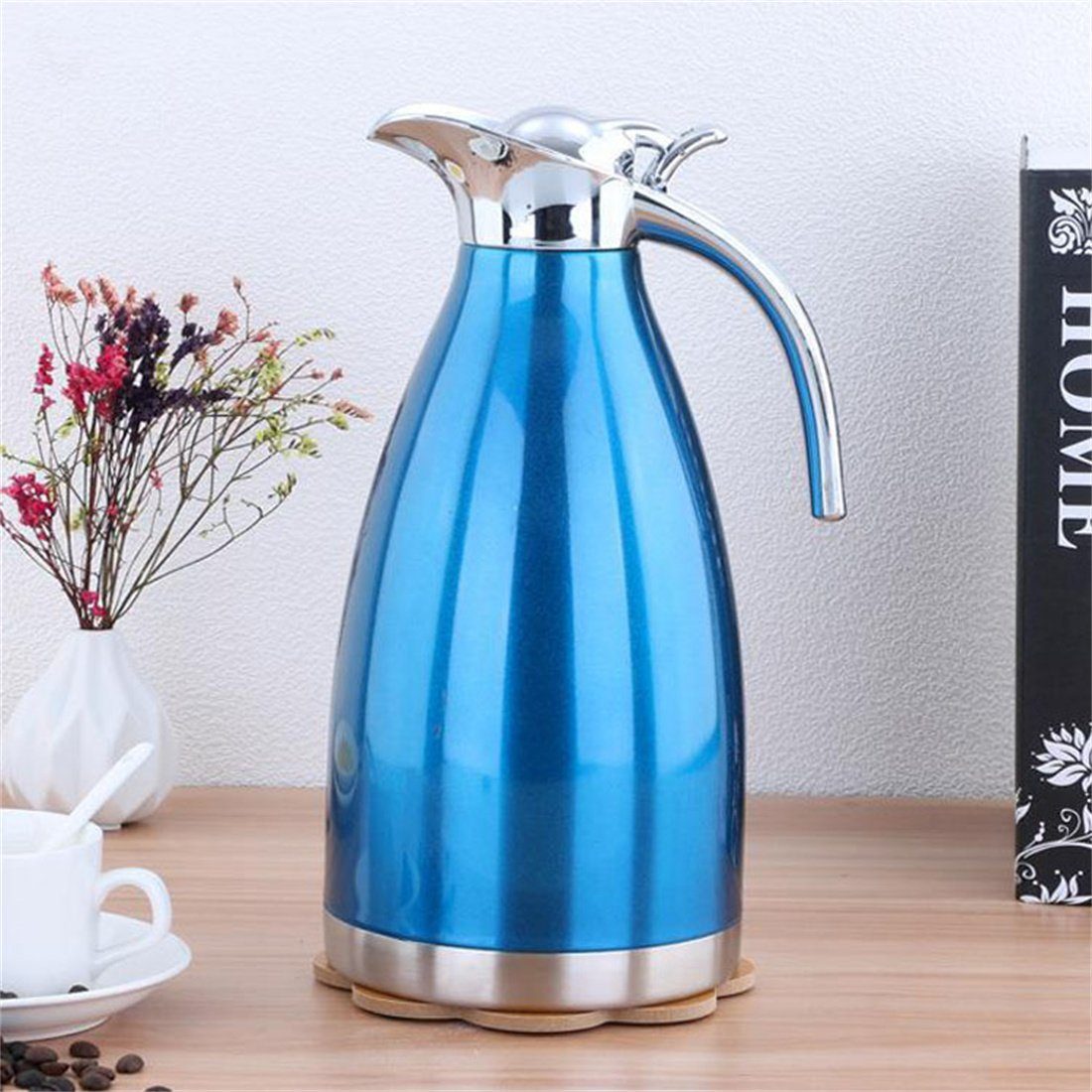 Kaffeekanne 2.0L DÖRÖY blau Isolierter Heißwasserkocher, Isolierkanne Edelstahl-Wasserkocher,