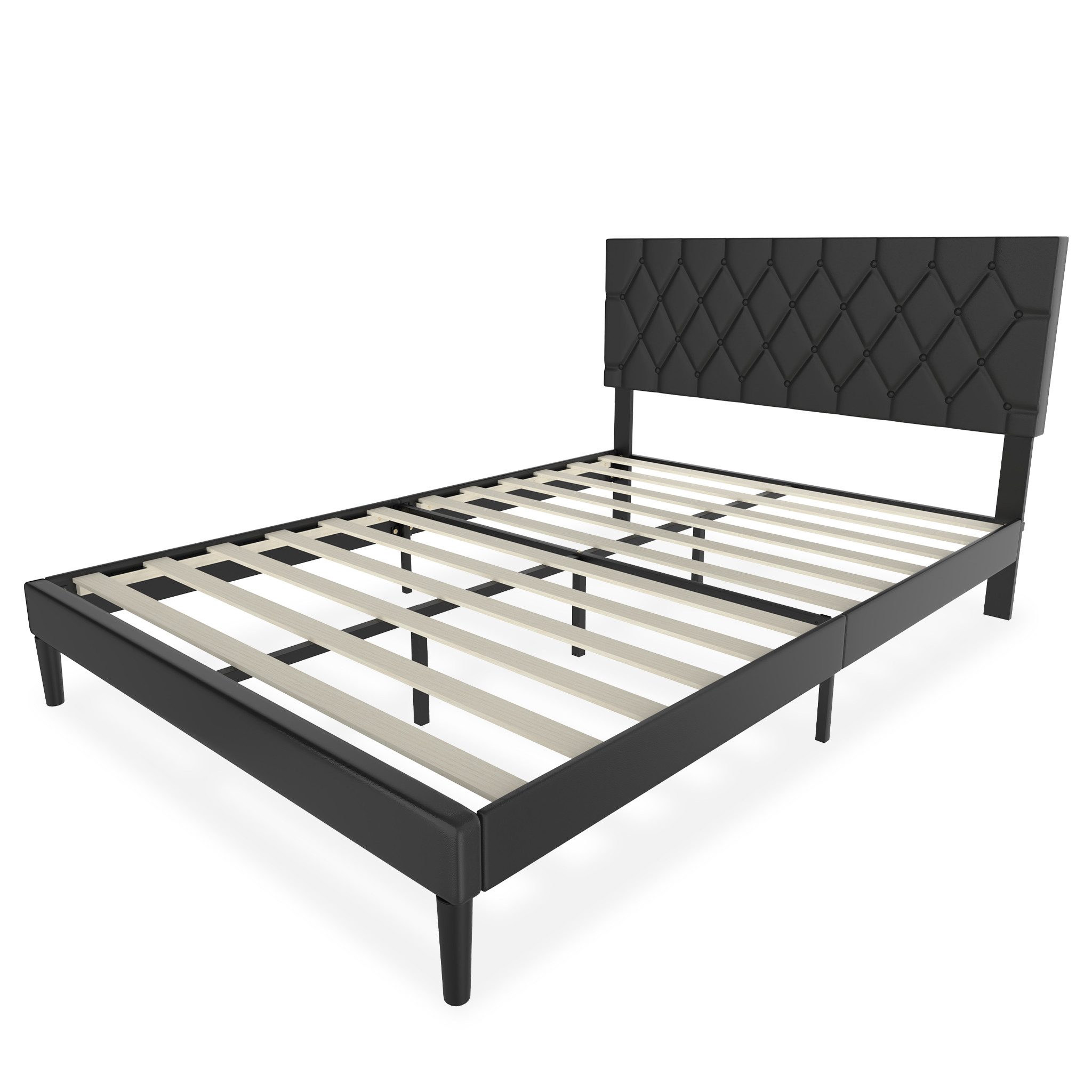 FIVMEN Bettgestell Bettrahmen Polsterbett Bett Metall mit Kopfteil und Lattenrost, Lattenrost Bett Metall Plattform Leder Kopfteil Matratzenfundament