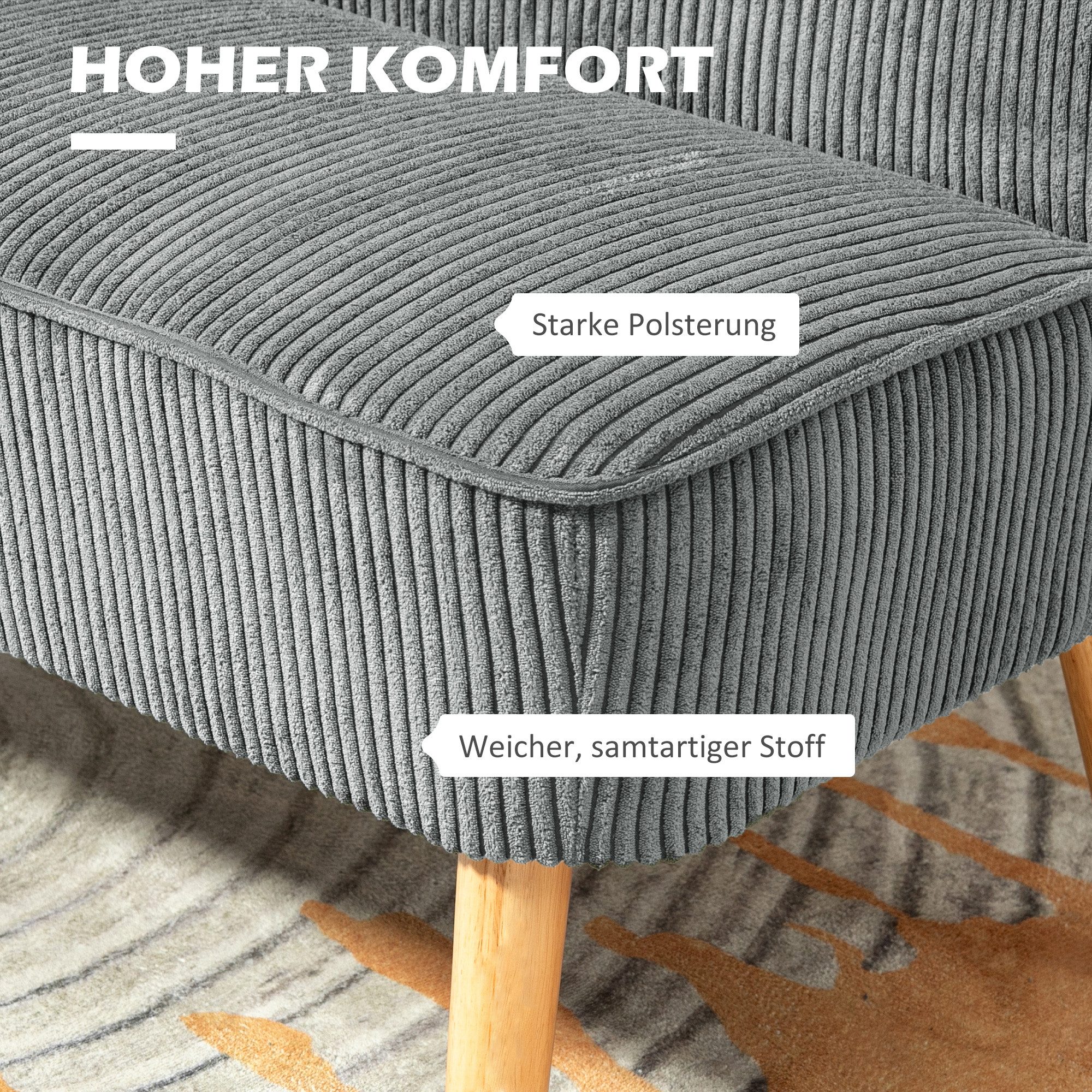 HOMCOM 2-Sitzer Sofa Loveseat mit Leinen-Optik für Schlafzimmer 117x56,5x77cm, Doppelsofa 1 Teile, für Wohnzimmer, Schlafzimmer, 117 x 56,5 x 77 cm, Grau – Bild 4 von 5