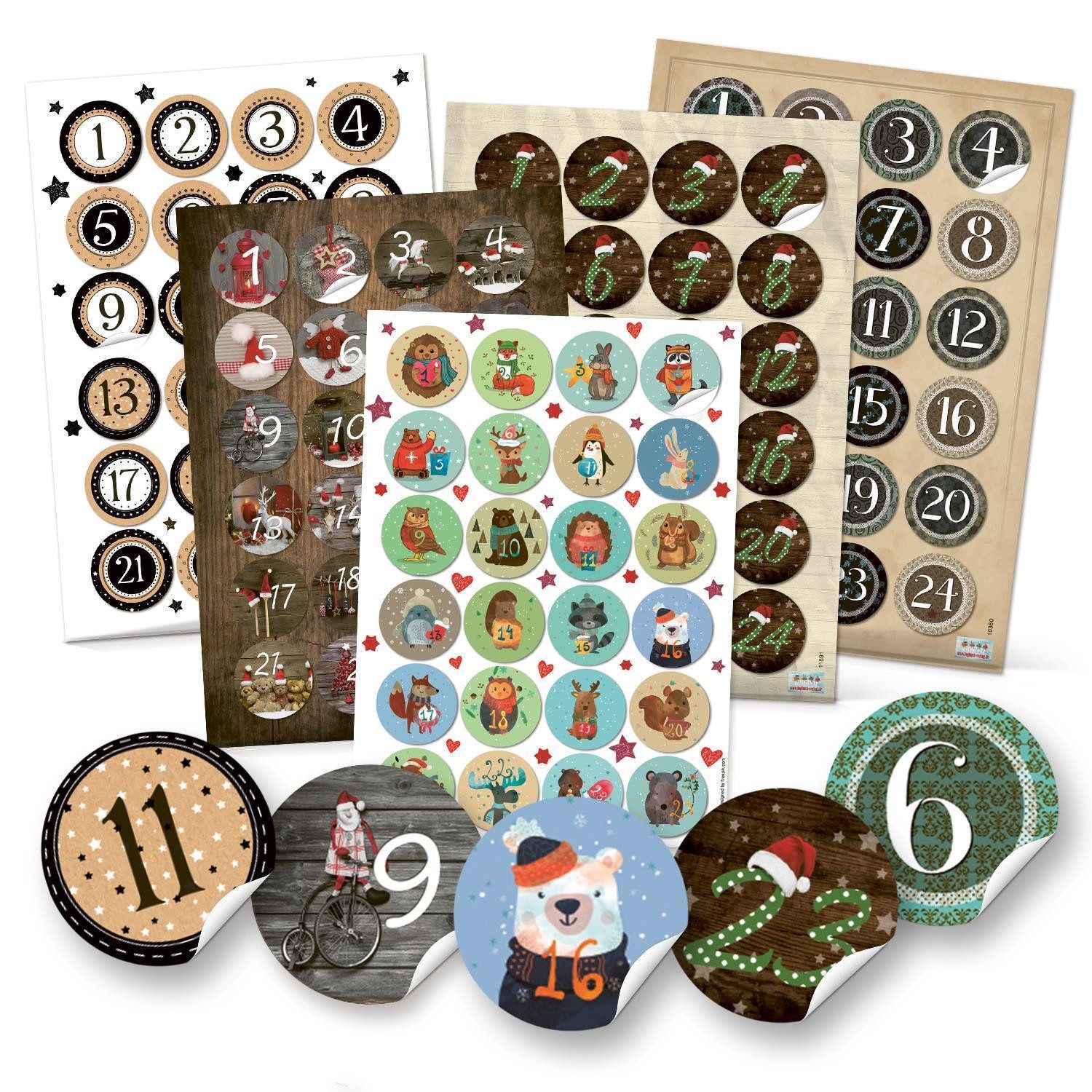 Aufkleber 5 x 24 Adventskalenderzahlen Aufkleber Ø 4 cm