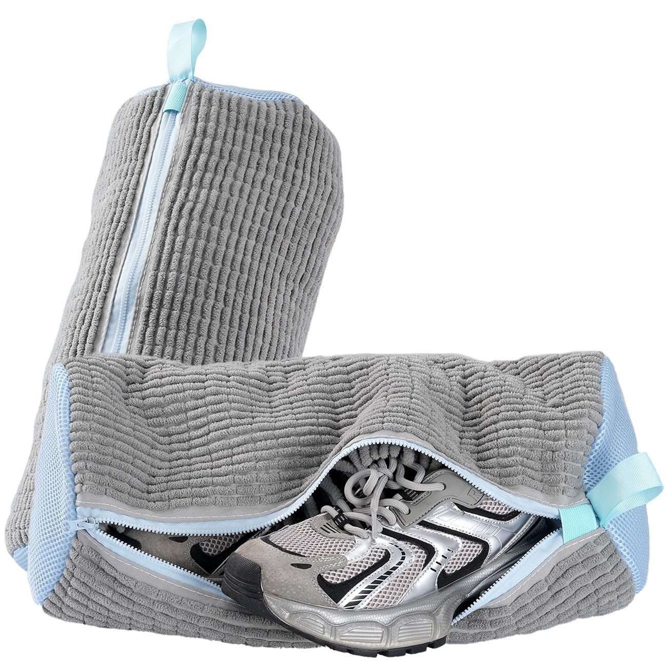 shop'n smile ideoon Wäschenetz Schuhwaschbeutel für Sneaker&Sportschuhe Waschbeutel Reißverschluss,(2-St), Ø19 x 39 cm für gängige Schuhgrößen, mit 360° Schutz, Mesh-Struktur