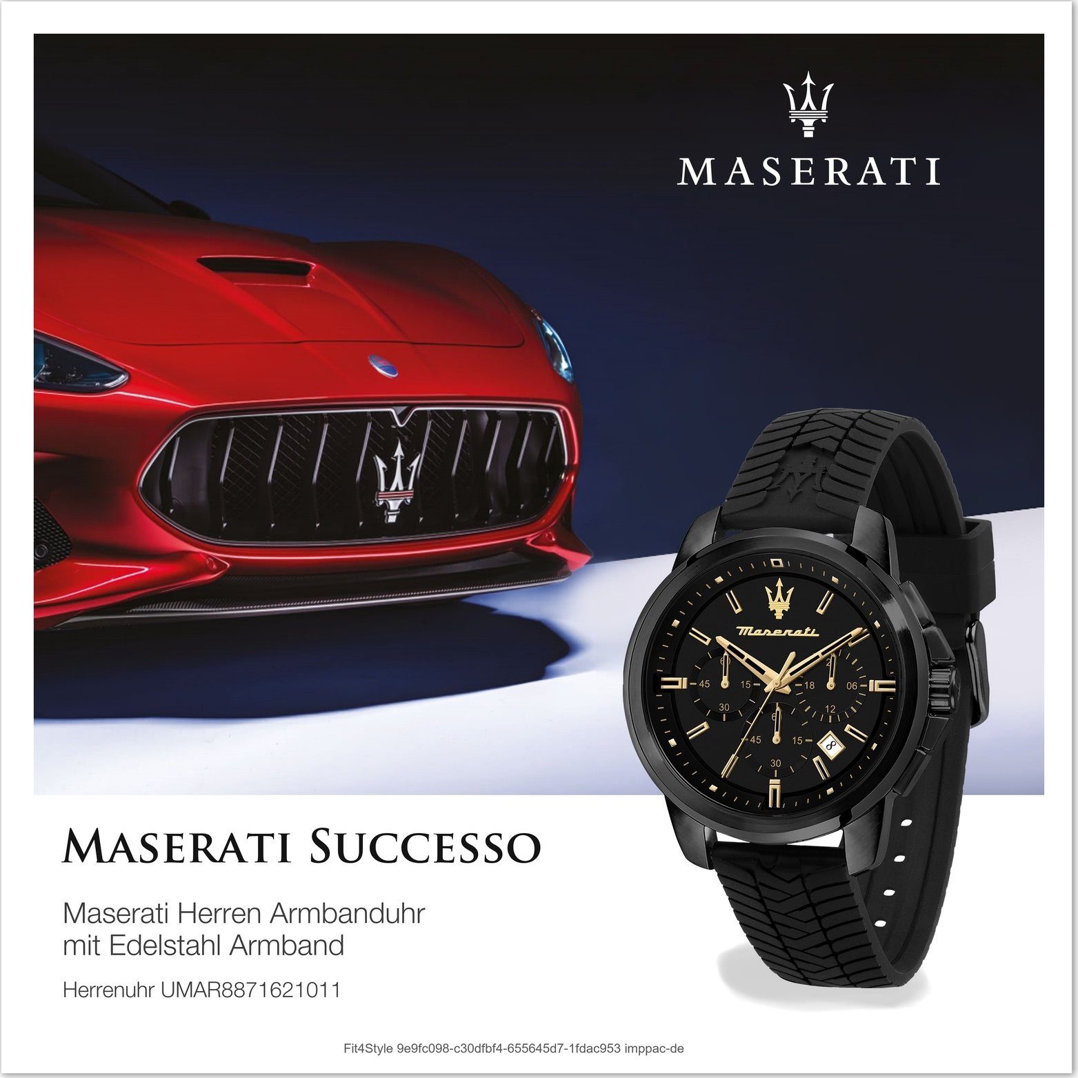 MASERATI Chronograph schwarz rundes Herrenuhr 44mm) Chronograph, (ca. Maserati Edelstahluhr groß Silikonarmband, Gehäuse