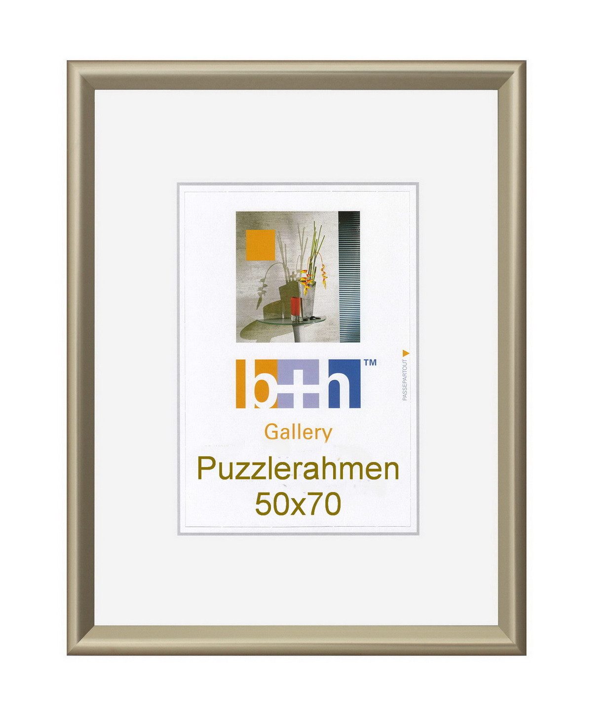 Oslo MasterLine Einzelrahmen Bilderrahmen Kunststoff Echtglas Puzzlerahmen Portraitrahmen B & H, Format 50 x 70 cm Rahmenfarbe gold matt - messing