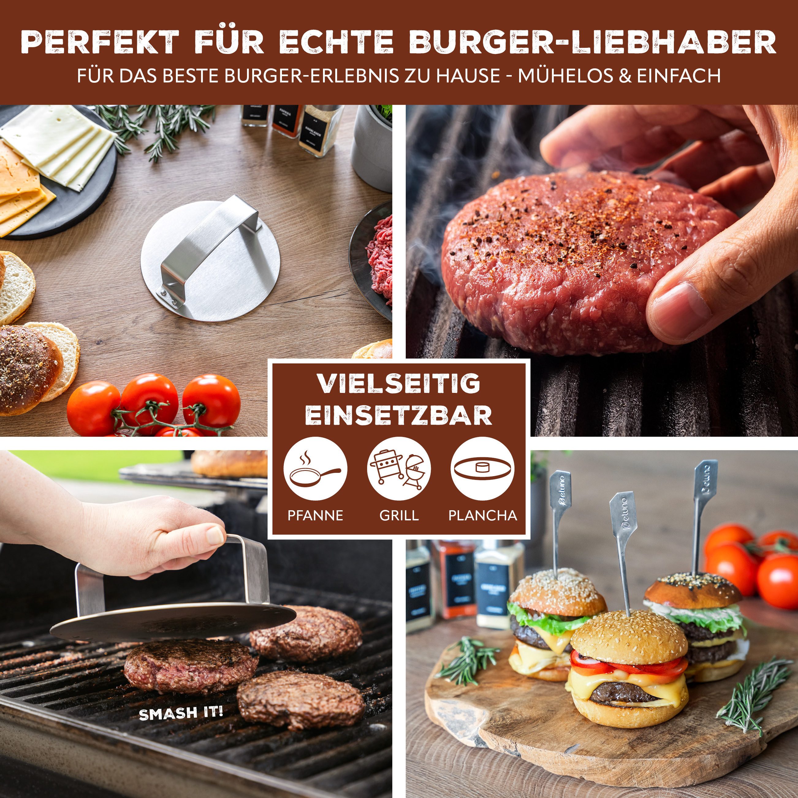 bremermann Burgerpresse Burgerpresse, Hamburgerpresse für Patties, Smash-Burger, Edelstahl (1 St), Edelstahl