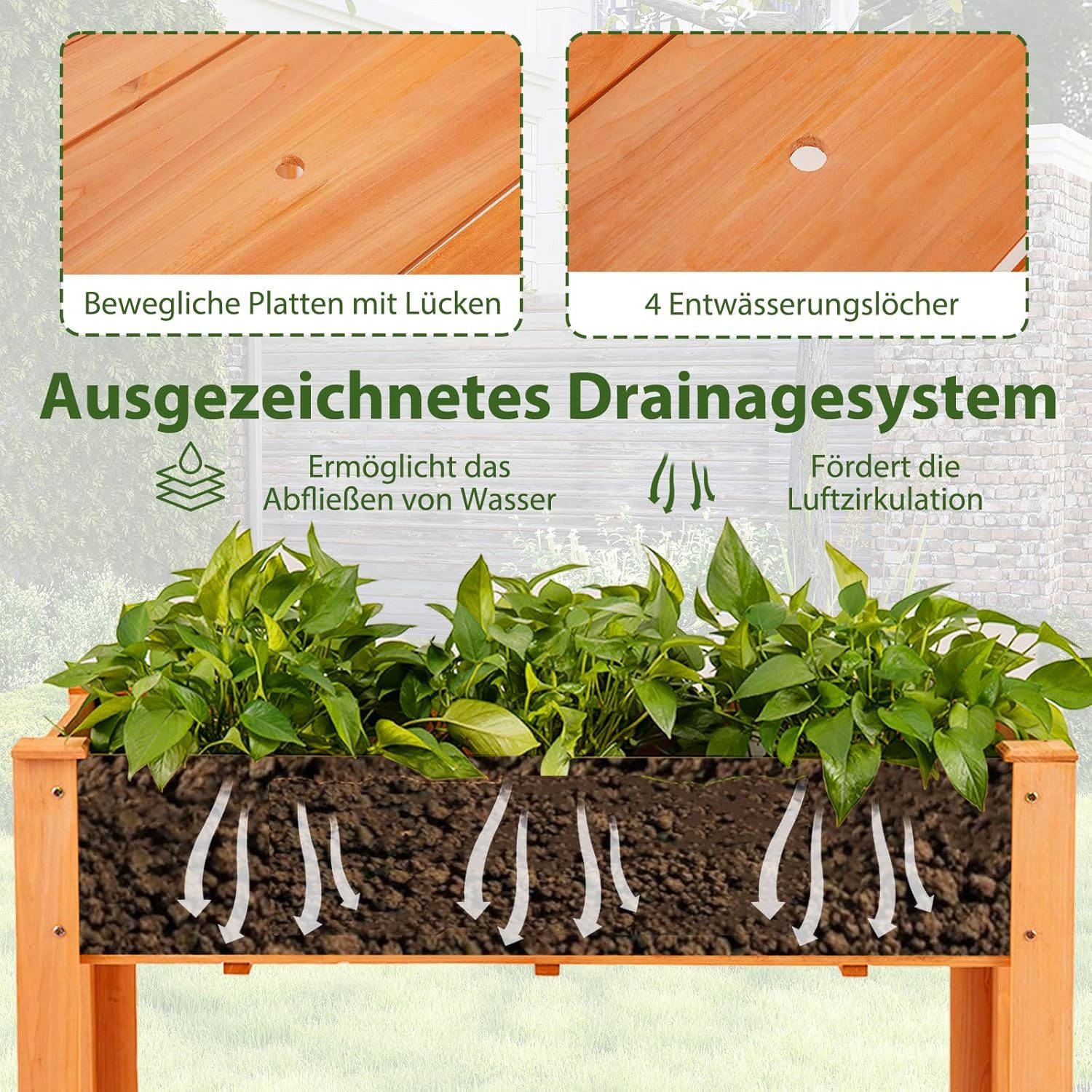 KOMFOTTEU Hochbeet, Gartenbeet Pflanzbeet mit Abflusslöchern