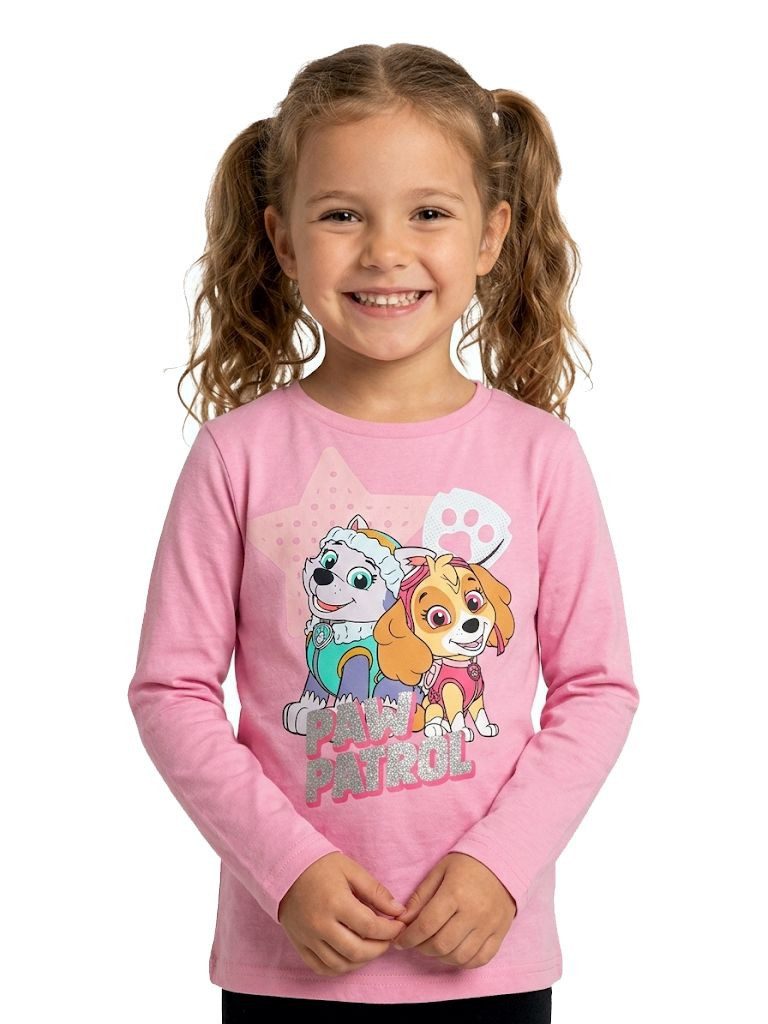 PAW PATROL Langarmshirt Paw Patrol Langarmshirt für Mädchen – Rosa Glitzer-Design 3-8 Jahre Mädchen langes Oberteil T-Shirt