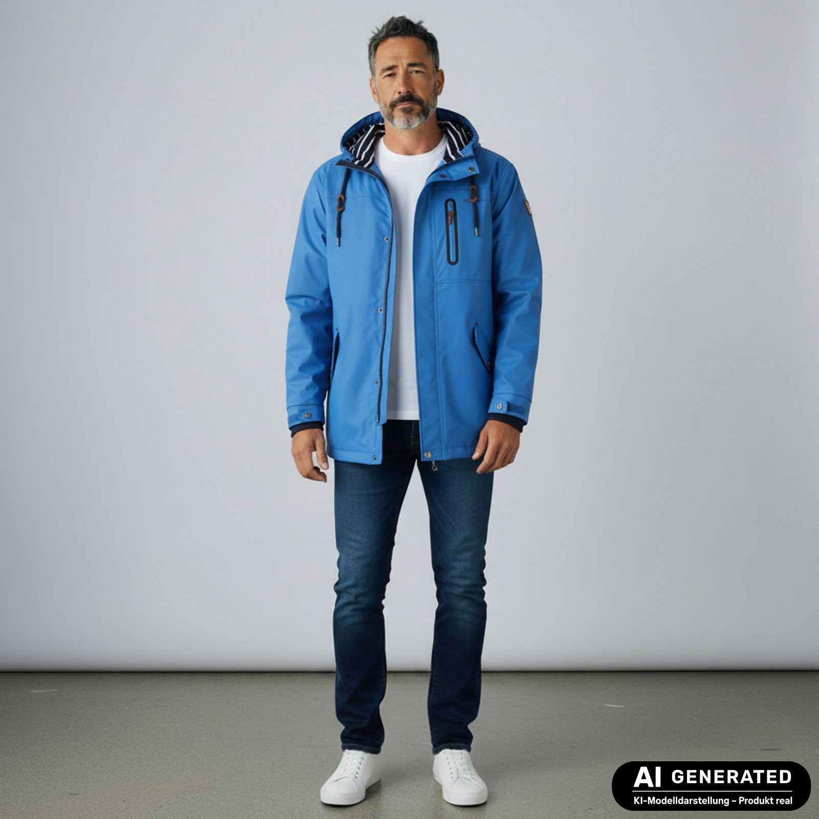 Dry Fashion Regenjacke Lübeck Herren PU-Parka - Outdoor-Jacke Mantel Wasserdicht & Winddicht Verschweißte Nähte, Verstellbare Kapuze, Abgedeckter Reißverschluss