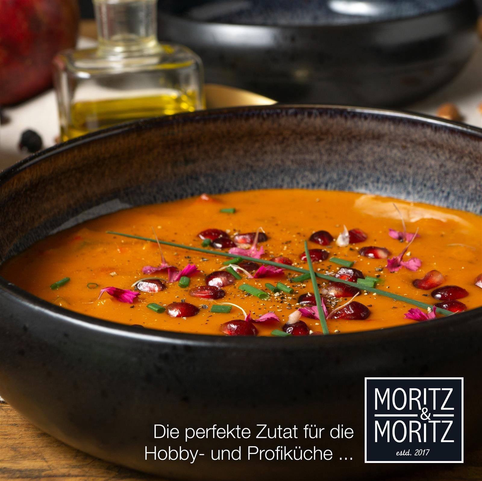 Moritz & Moritz Tafelservice Teller Suppen oder für Bowl Steinzeug, (4-tlg), Salat Suppe, 4 Nudeln, Grau 4tlg Schüssel Reaktiv Personen, Müsli