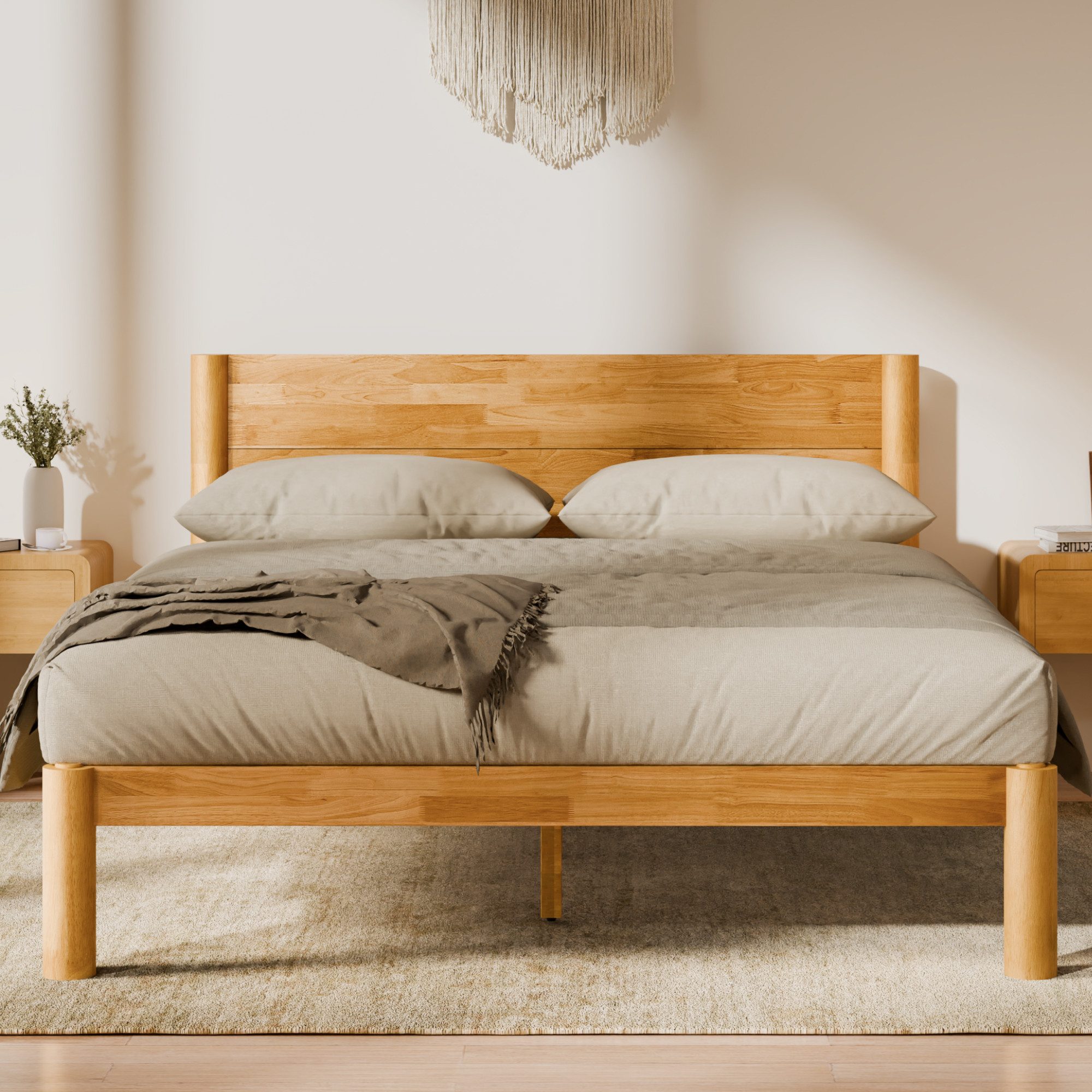 FLEXISPOT Bettgestell 90/140/160/180x200 cm aus Gummibaumholz, Futonbett aus Massivholz (Massivholz-Plattformbett aus 100 % Gummibaumholz, bis 700KG, 10 Jahre Garantie, inkl. Lattenrost), Werkzeuglos & Zapfenverbindung, japanisches bett, JAPANDI, Hako G2
