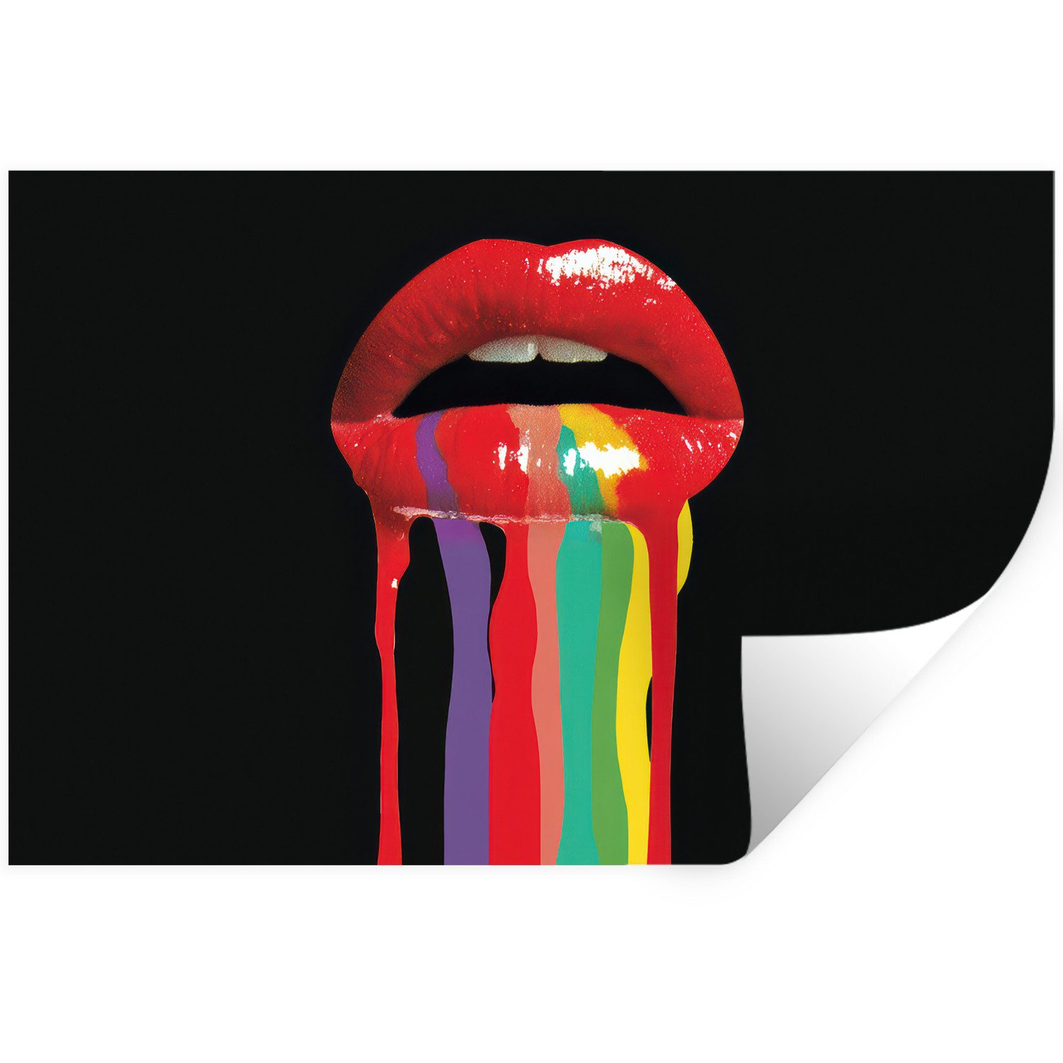 MuchoWow Wandsticker Lippen - Farben - Schwarz (1 St), Wanddeko, Aufkleber, Wandtattoo, 120x80 cm