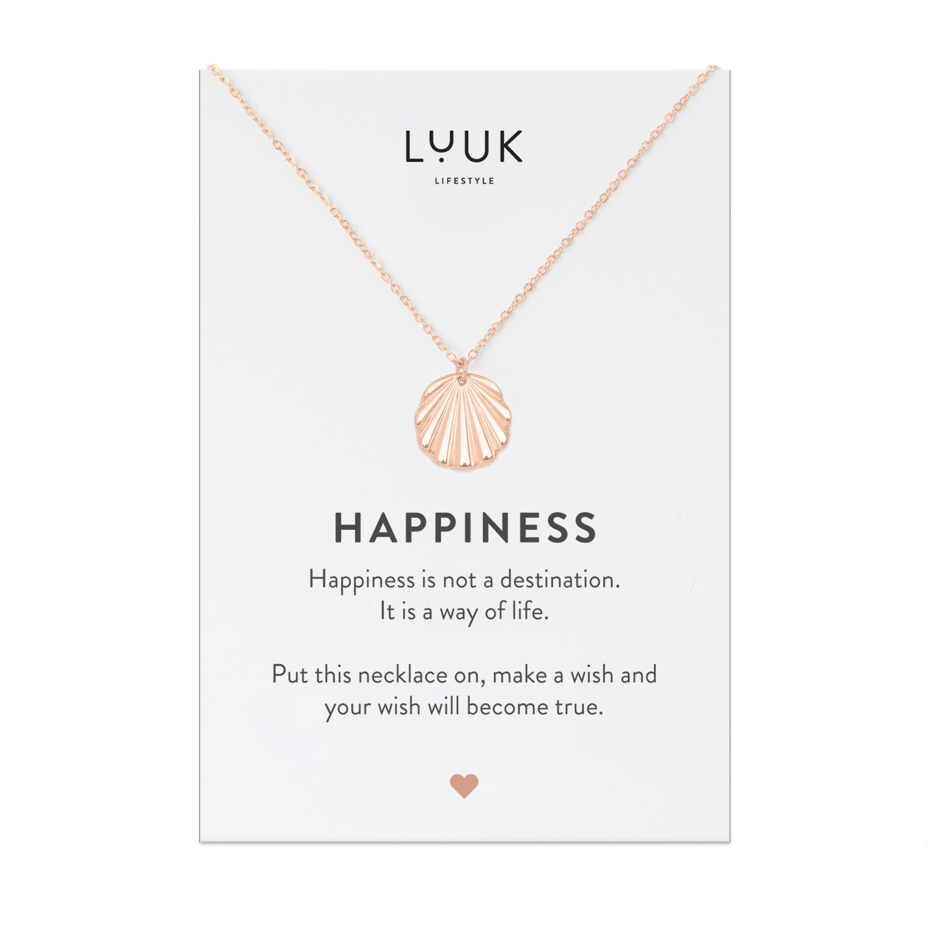 LUUK LIFESTYLE Kette mit Muschel, HAPPINESS Geschenkkarte, Anhänger Rosé Geschenkidee