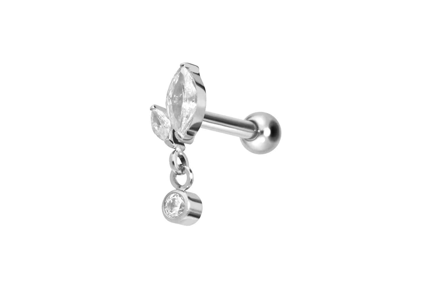PIERCINGLINE Piercing-Set Titan Ohrpiercing mit Innengewinde KNOSPE + KRISTALL (Mini-Barbells, 1-tlg)