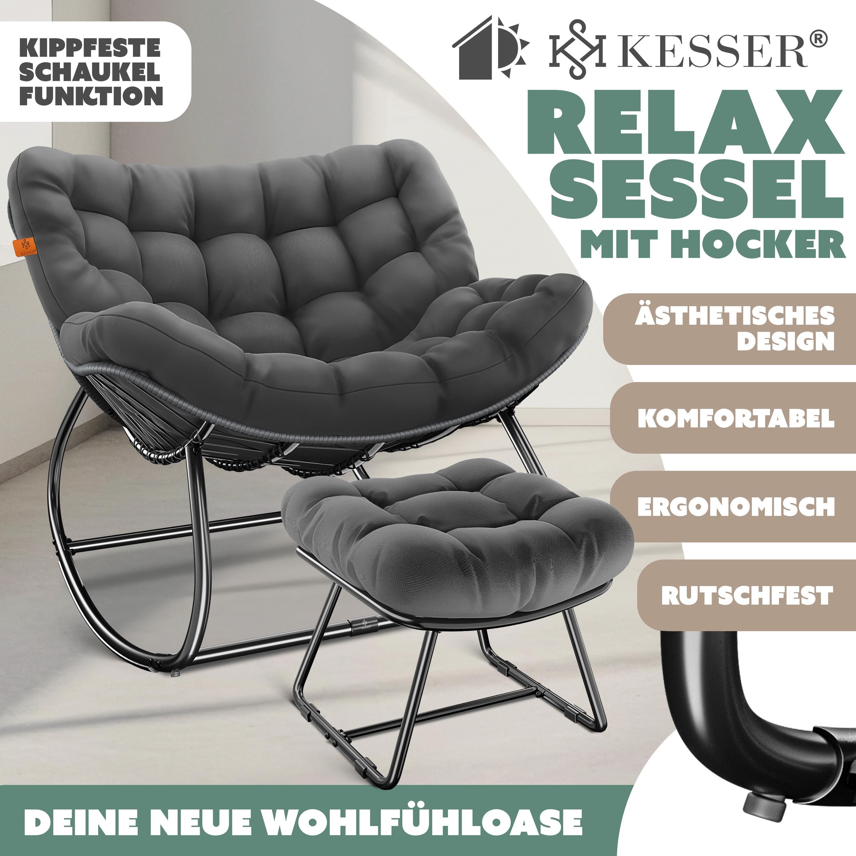 KESSER Schaukelstuhl Schaukelsessel Chillexer Pro mit Fußstütze für drinnen & draußen (maximale Belastung 120kg, witterungsbeständig & mit rutschfesten Füßen), Loungesessel ergonomisches Relaxsessel für Balkon, Garten & Wohnzimmer