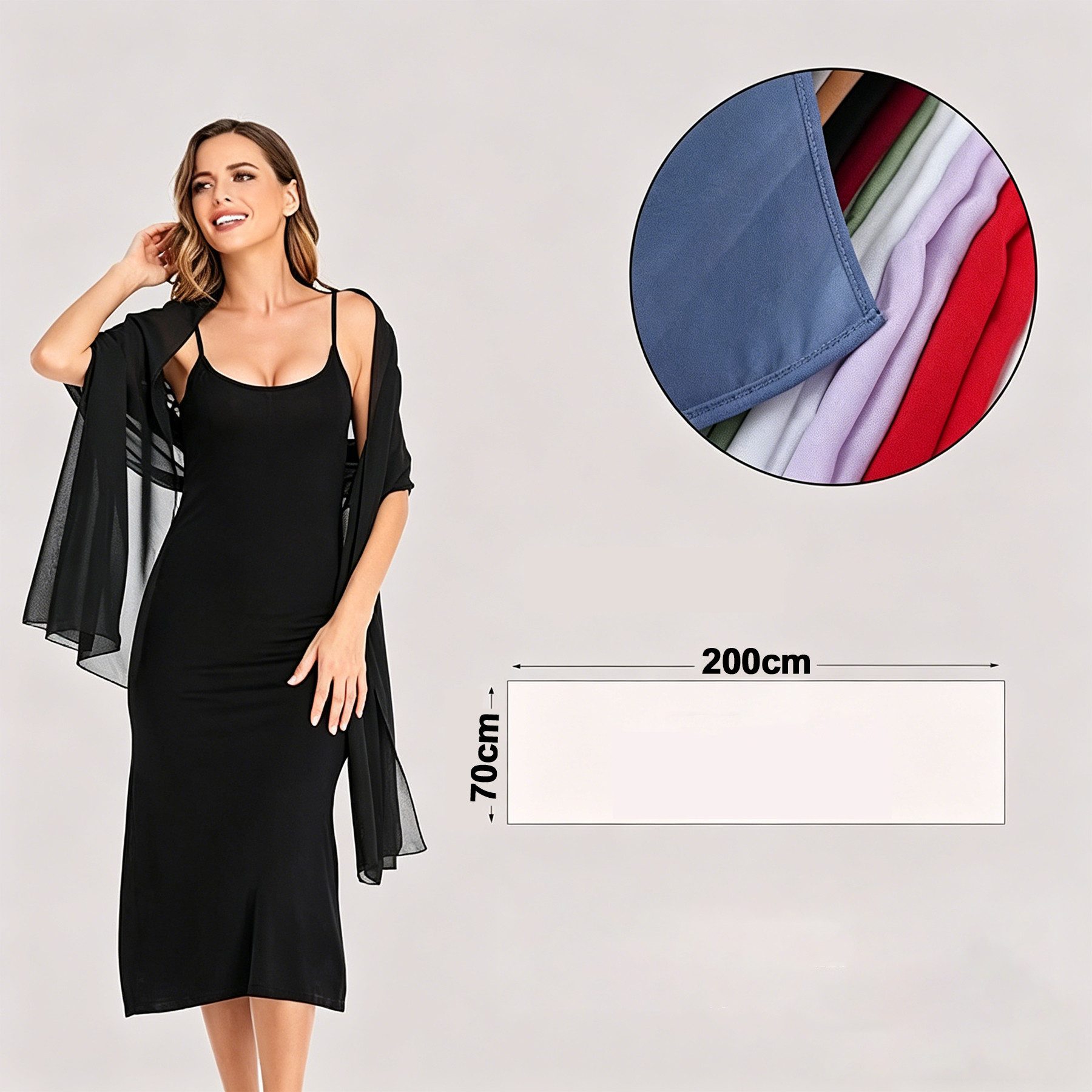Mutig Modeschal Chiffon Stola für Damen 200x70cm – Eleganter, (leichter Schal aus weichem Chiffon, Schultertuch), für Abendkleid, Hochzeit, Braut, festliche Anlässe, Sommer, Party
