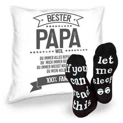 Soreso® Dekokissen Geschenk für Männer Papa - Deko Kissen+ Lustige Sprüche Socken, Komplettes Geschenke Set