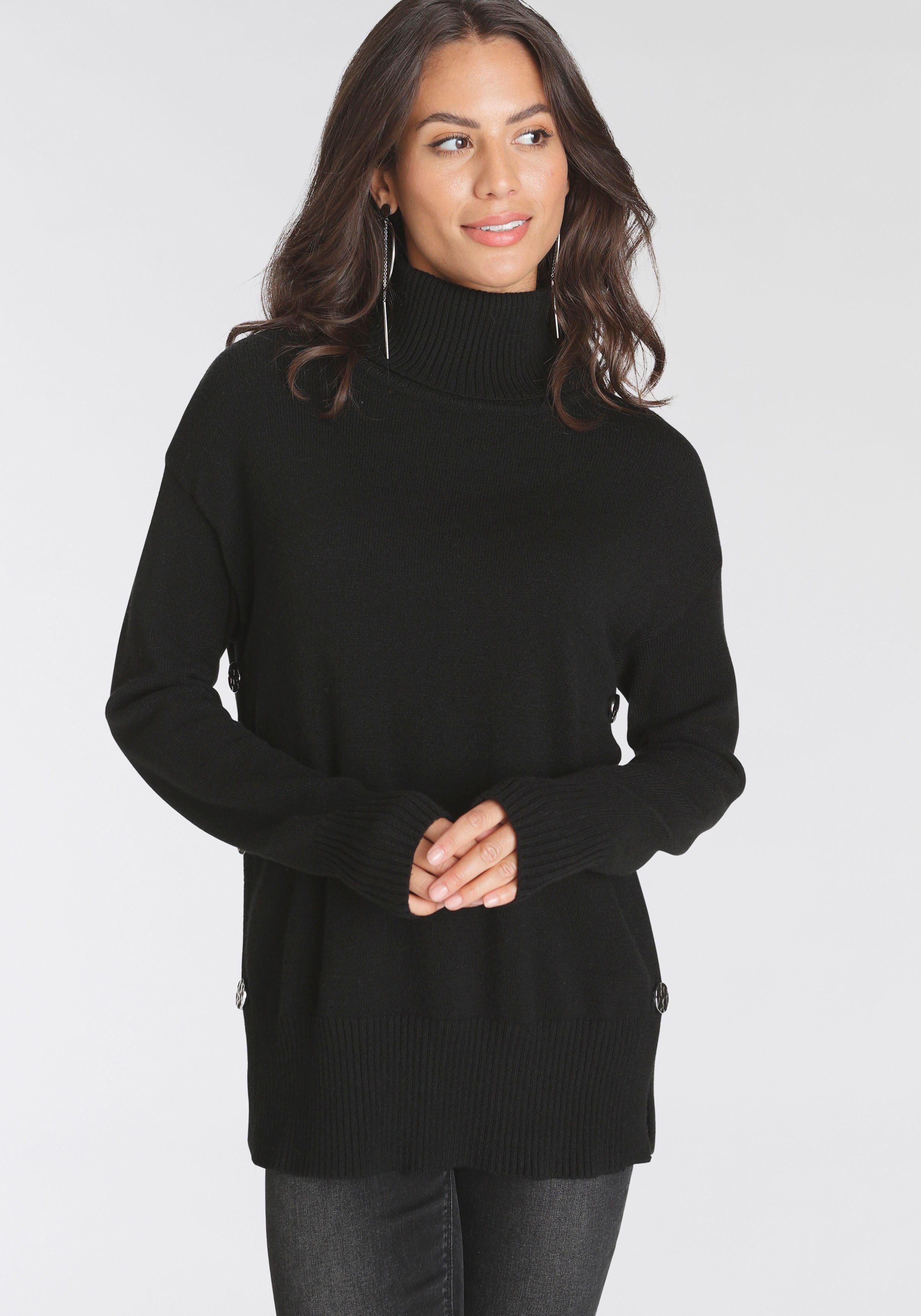 Laura Scott Rollkragenpullover mit seitlichen Knöpfen günstig online kaufen