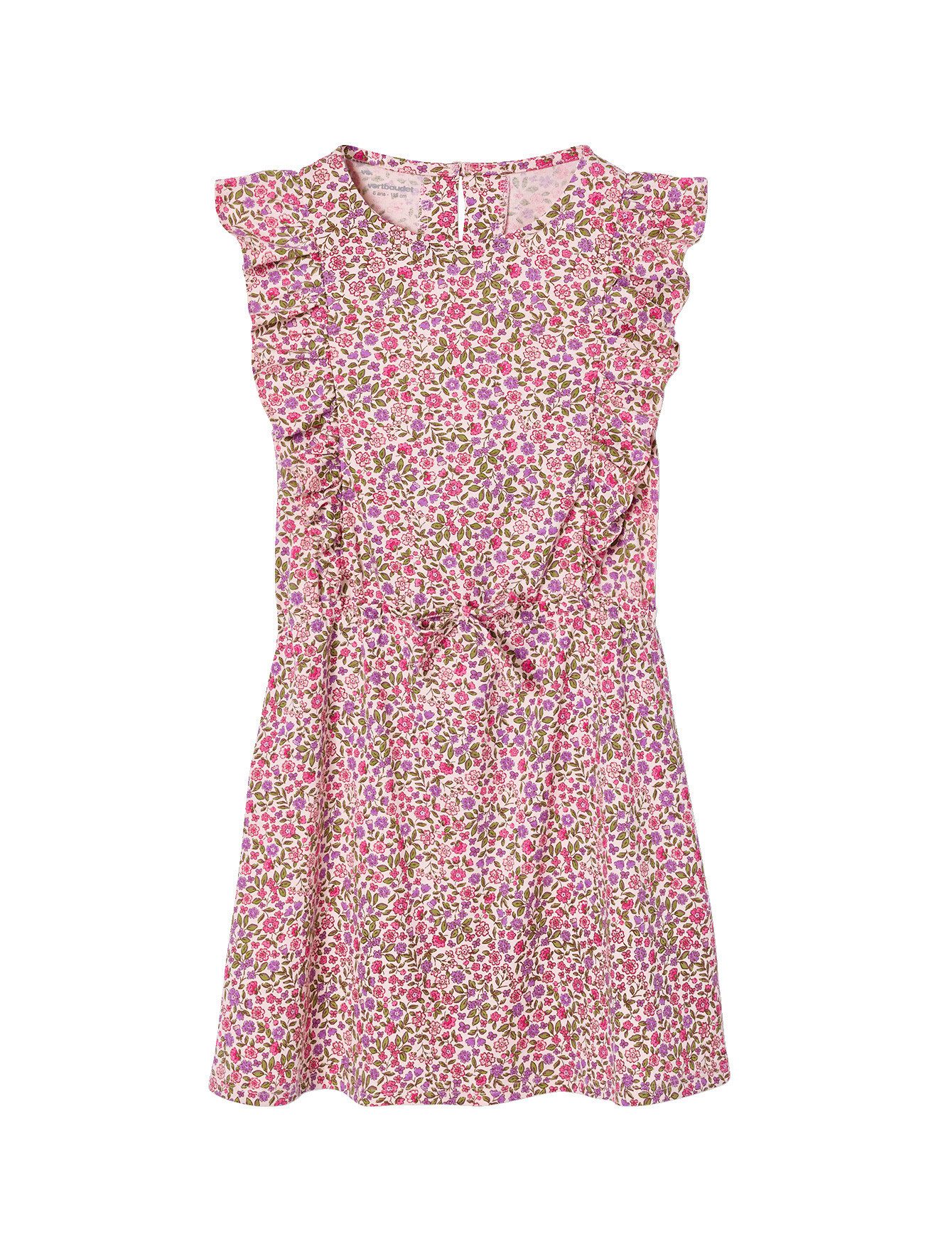 vertbaudet Minikleid Bedrucktes Mädchen Jerseykleid mit Volantärmeln