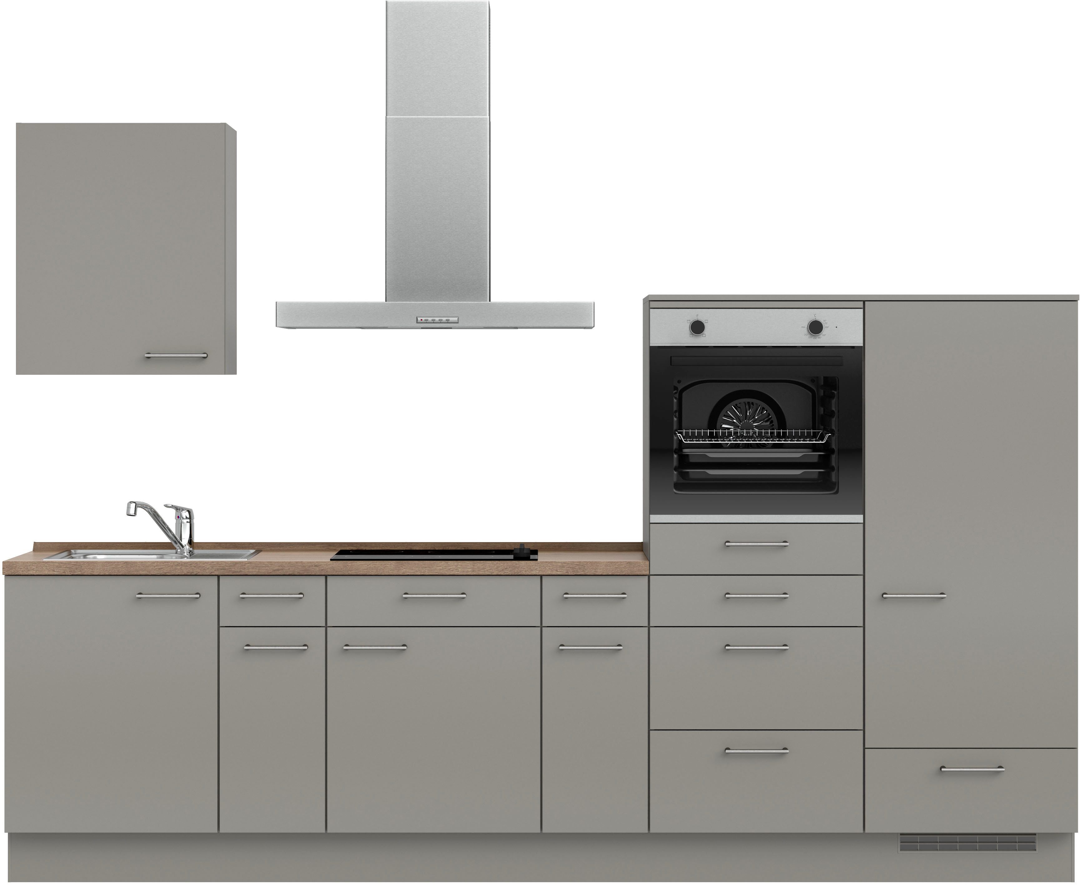 nobilia® Küchenzeile "Laser I", NEU: individuell anpassbar mit gratis Profi-Beratung, vormontiert, 300 cm breit, optional mit verschiedenen E‑Geräte-Sets