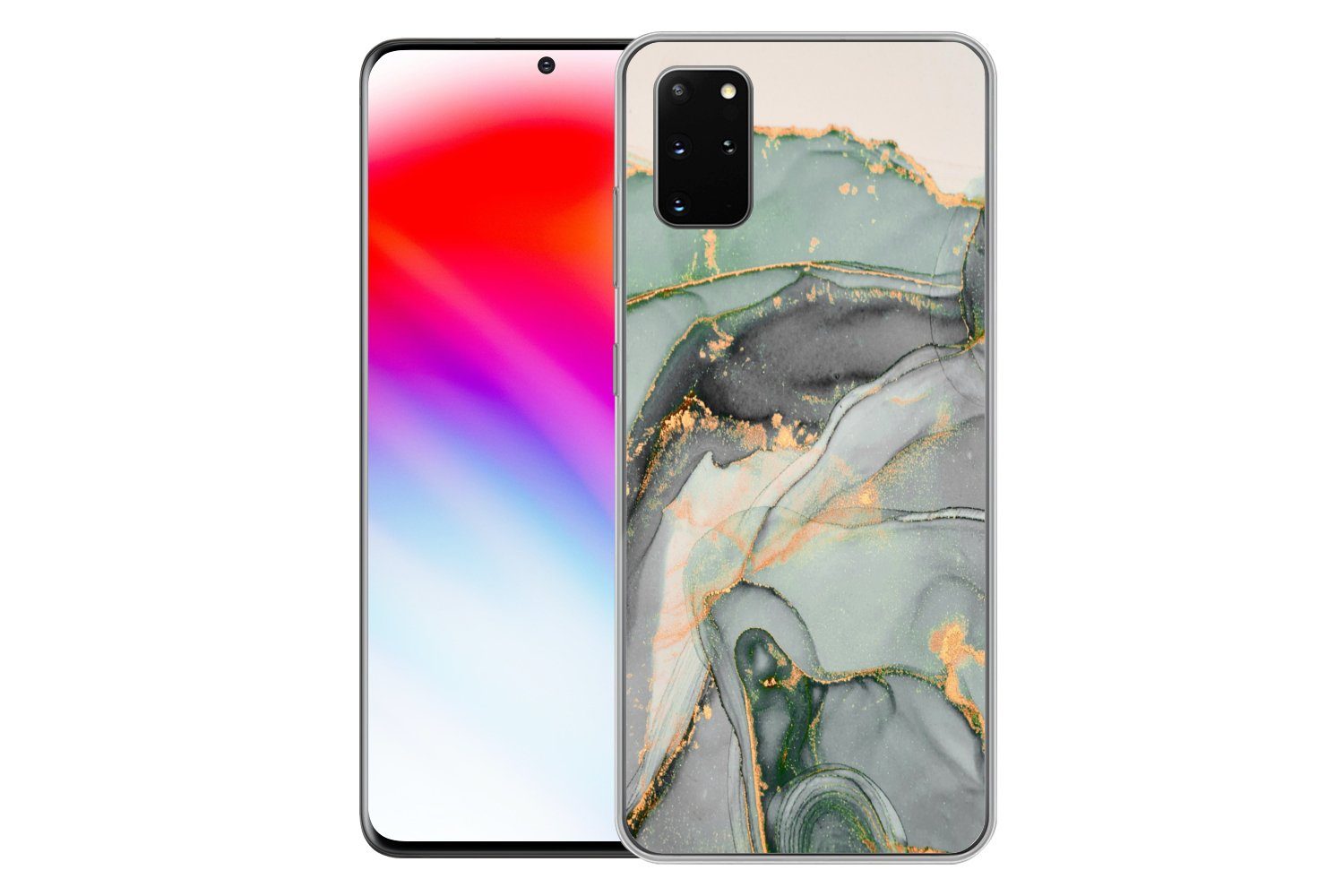 MuchoWow Handyhülle für Samsung Galaxy S20 Plus Gold - Marmor - Grün - Luxus - Glitzer - M, Phone Case, Silikon, Schutzhülle Dünn