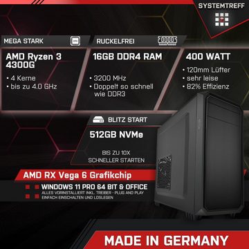 SYSTEMTREFF Business-PC-Komplettsystem (24", AMD Ryzen 3 4300G, RX Vega 6, 16 GB RAM, 512 GB SSD, Windows 11, WLAN)
