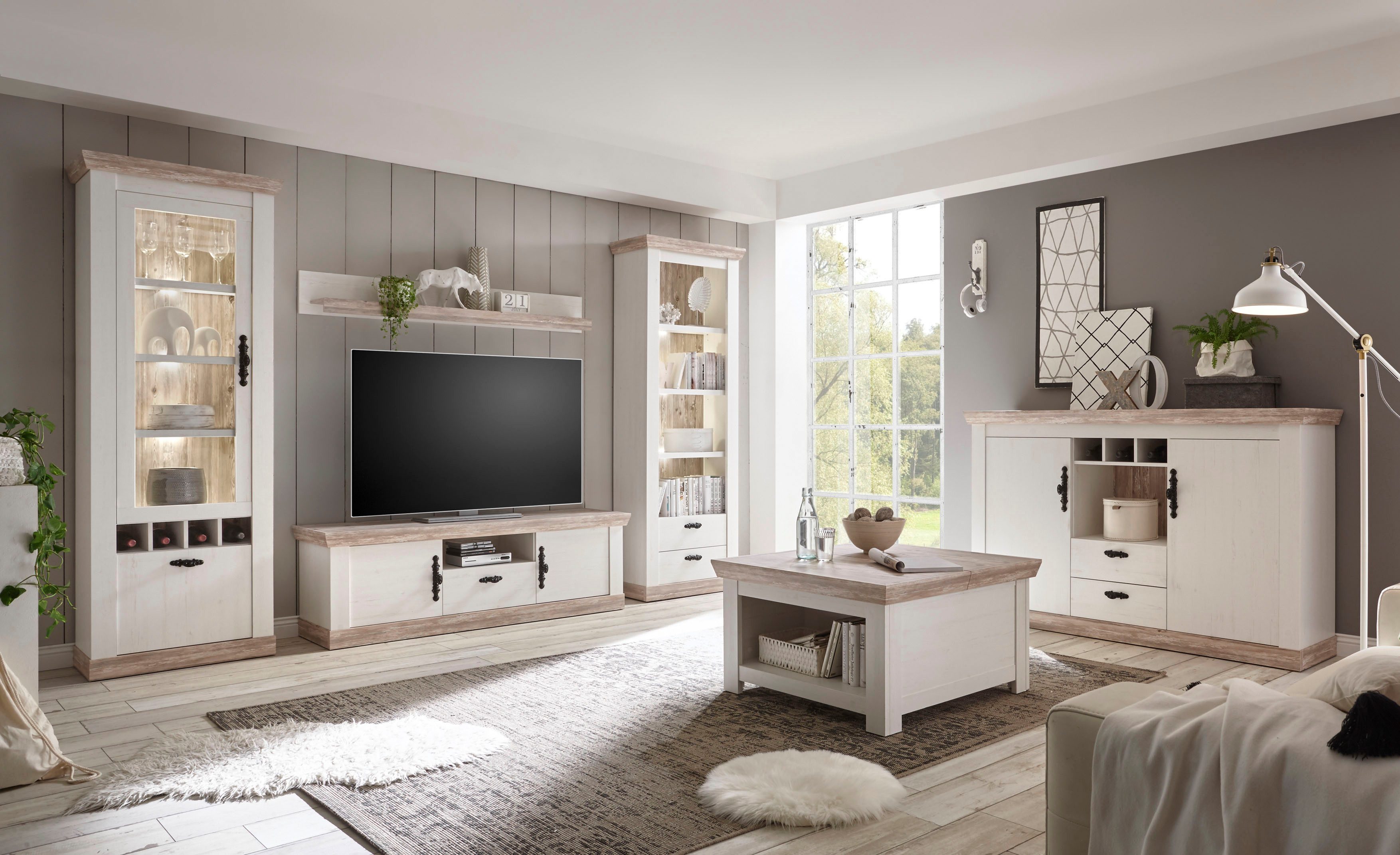 Home affaire Wohnwand Florenz, (Set, 4-St), im romatischen Landhauslook