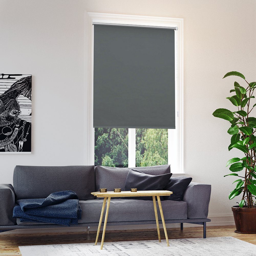 Sonnenschutz 100x160cm grau/weiß Fensterrollo Rollo Jalousie MCW-D52 