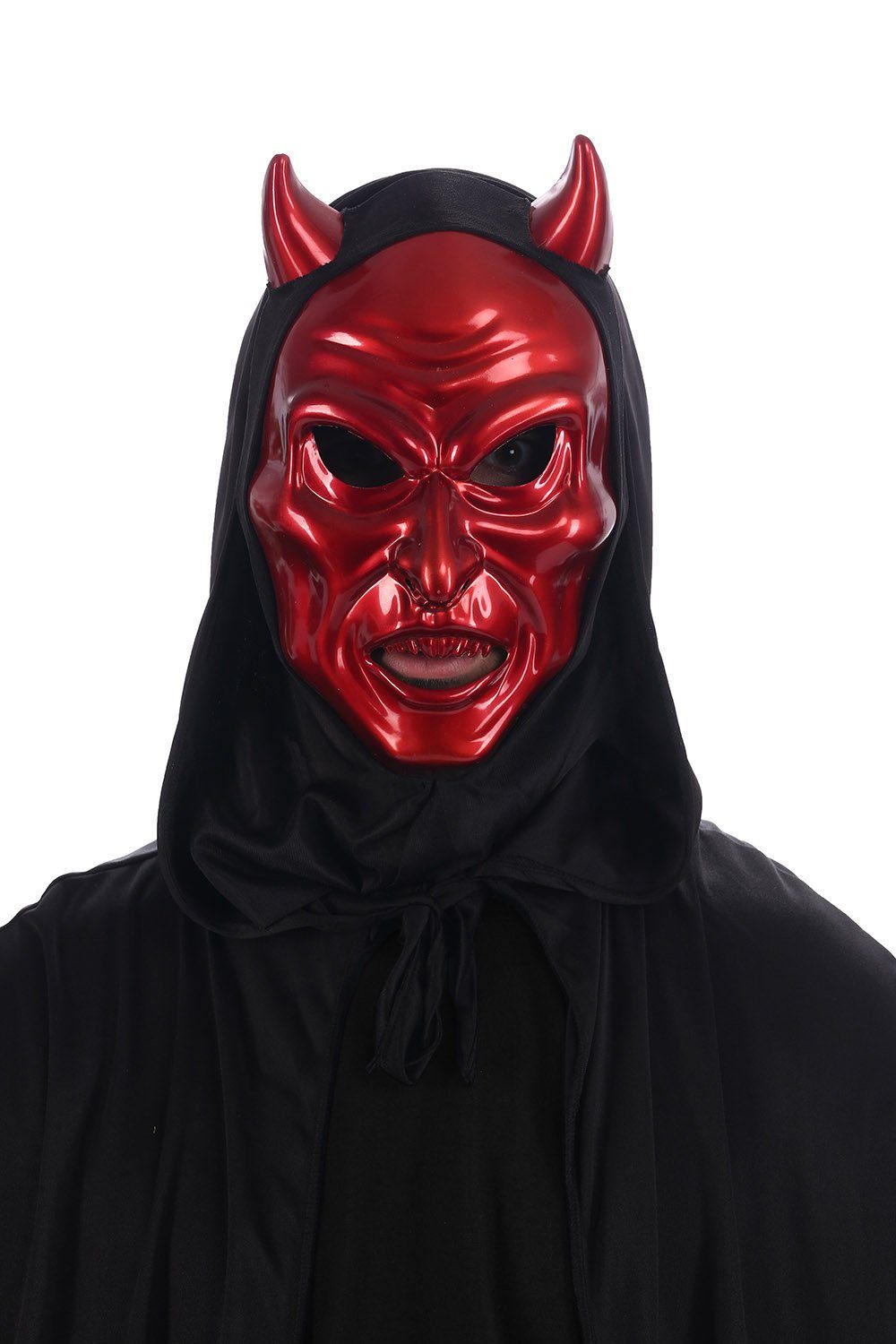 CHAKS Verkleidungsmaske Halloween Maske 'Teufel mit Kapuze', Rot Schwarz
