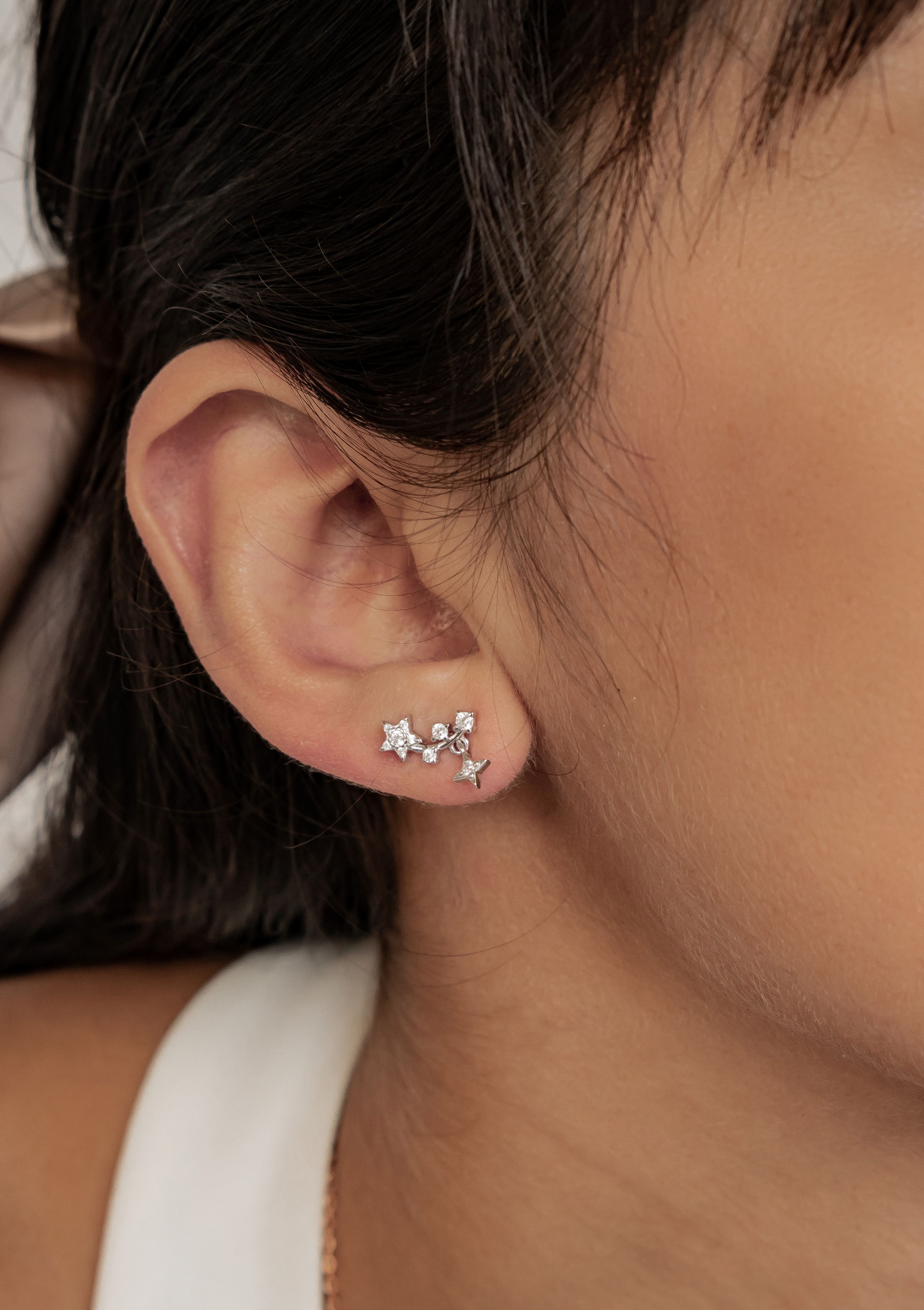 Hey Happiness Paar Ohrstecker Stern Nachthimmel, mit Zirkonia, Zarte Kleine Damen Ohrringe Silber 925
