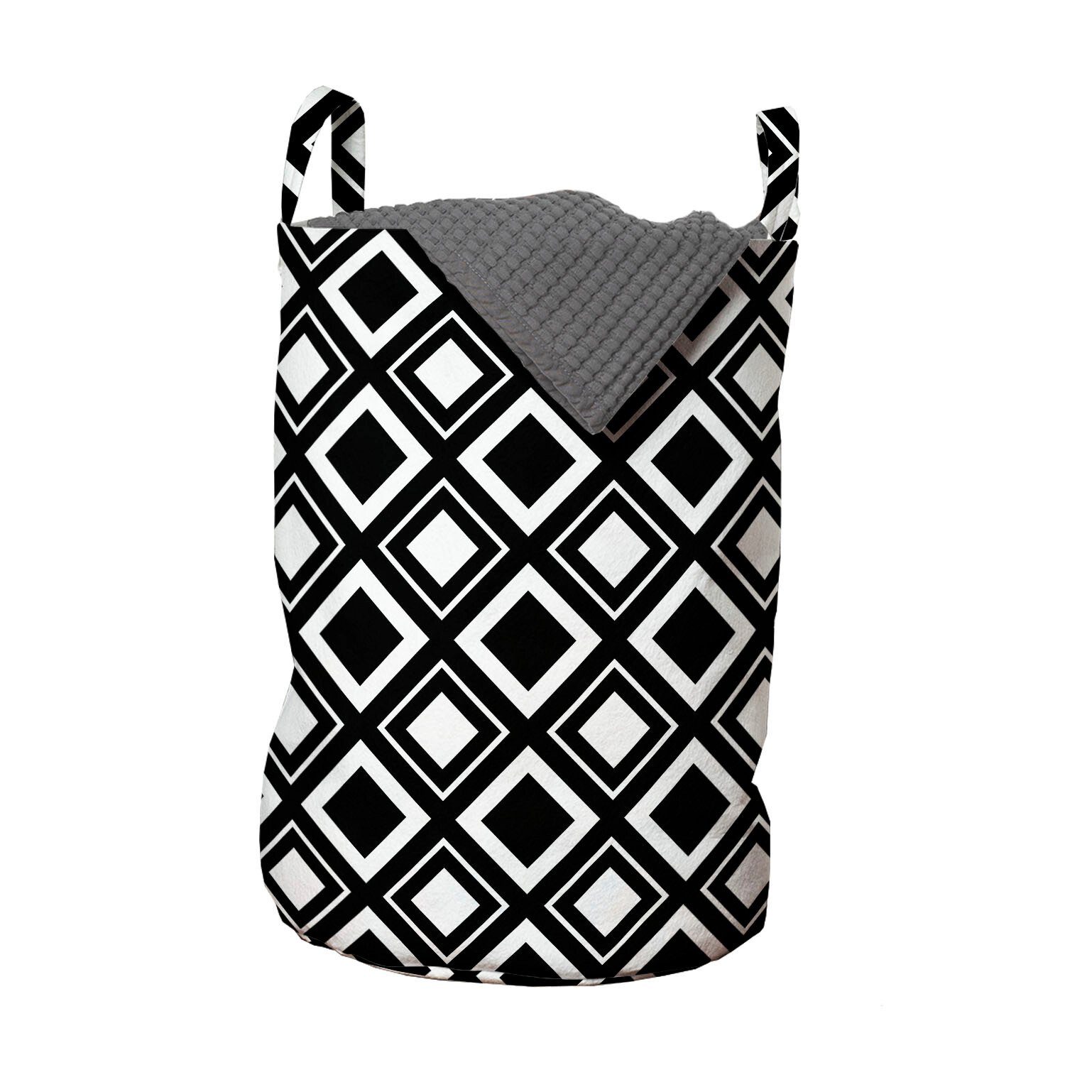 Abakuhaus Moderne Wäschekorb mit für und Griffen weiß Waschsalons, Schwarz Kordelzugverschluss Squares Wäschesäckchen