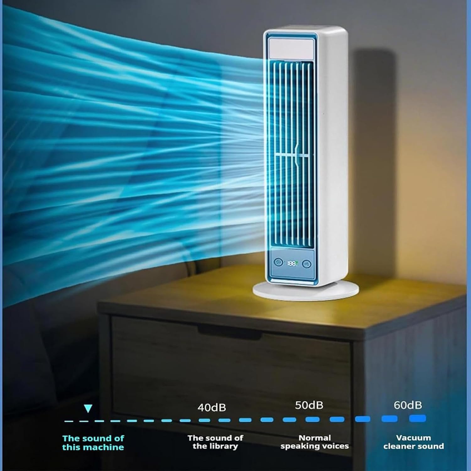 MOPUEA Turmventilator USB Tischventilator mit Akku 5 Stufen LED Display Fernbedienung, 5 Stufen LED Display Akku Fernbedienung 120° Schwenken