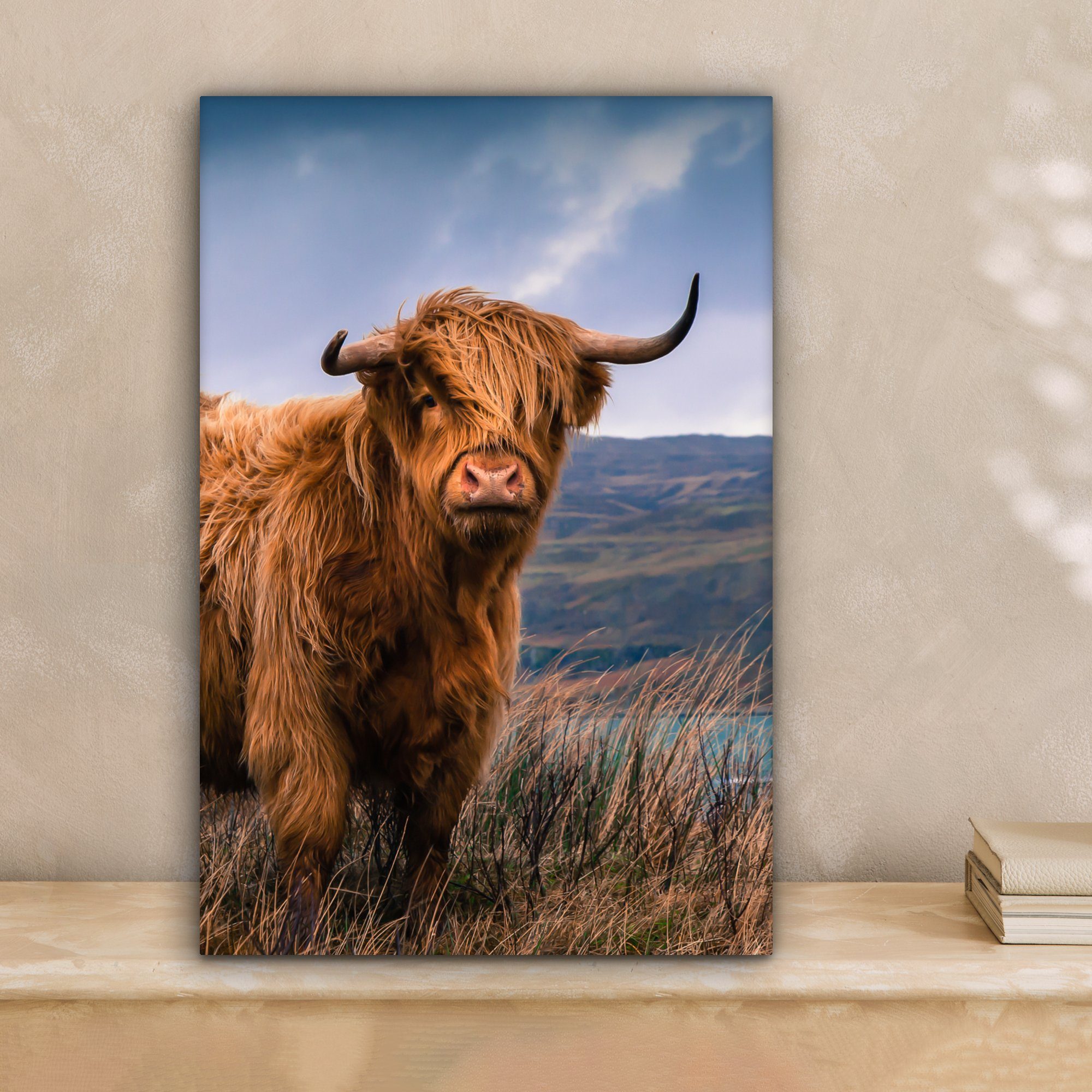 OneMillionCanvasses® Leinwandbild Schottischer Highlander - Berg - Wasser - günstig online kaufen