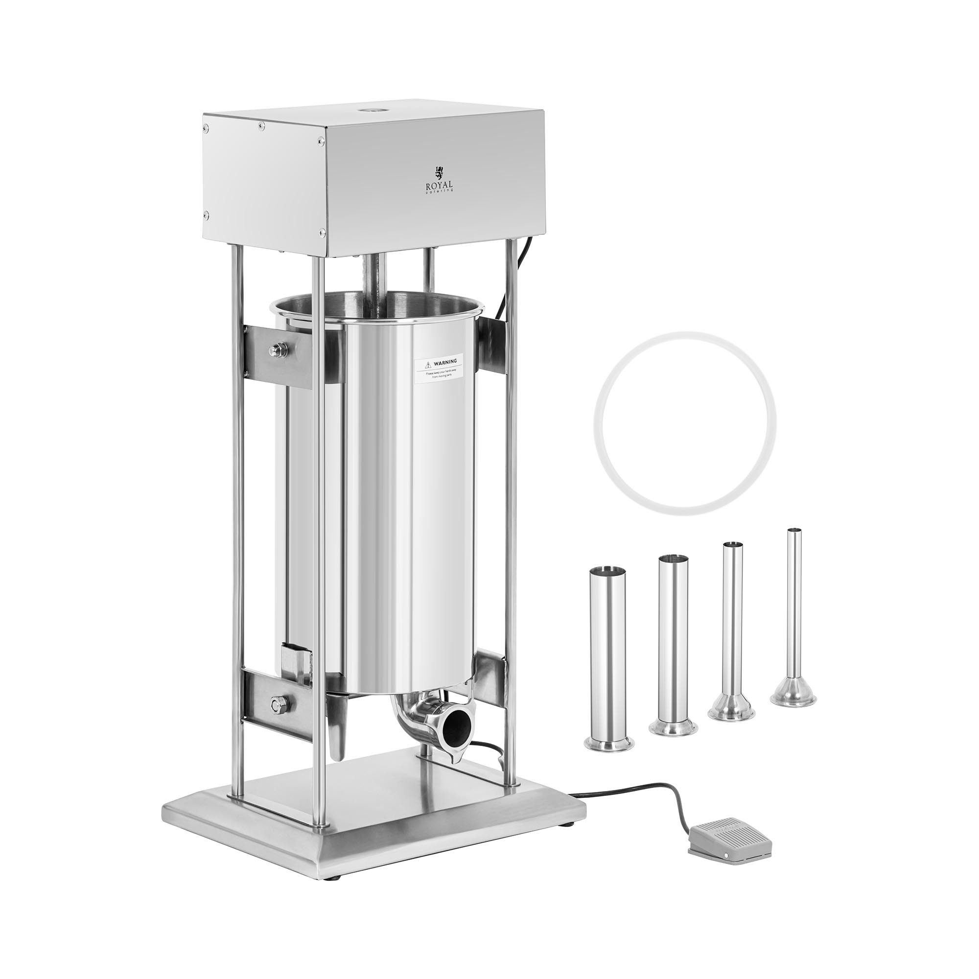 Royal Catering Wurstfüllaufsatz 25L Wurstfüller 350W Fußpedal Wurstfüllmaschine elektrisch 4 Füllrohre