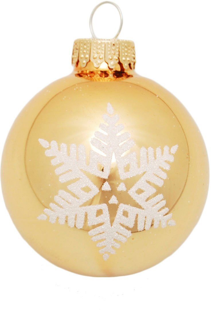 Krebs Glas Lauscha Weihnachtsbaumkugel Schneeflocke goldfarben (16 St), Weihnachtsdeko, Christbaumschmuck, Christbaumkugeln aus Glas
